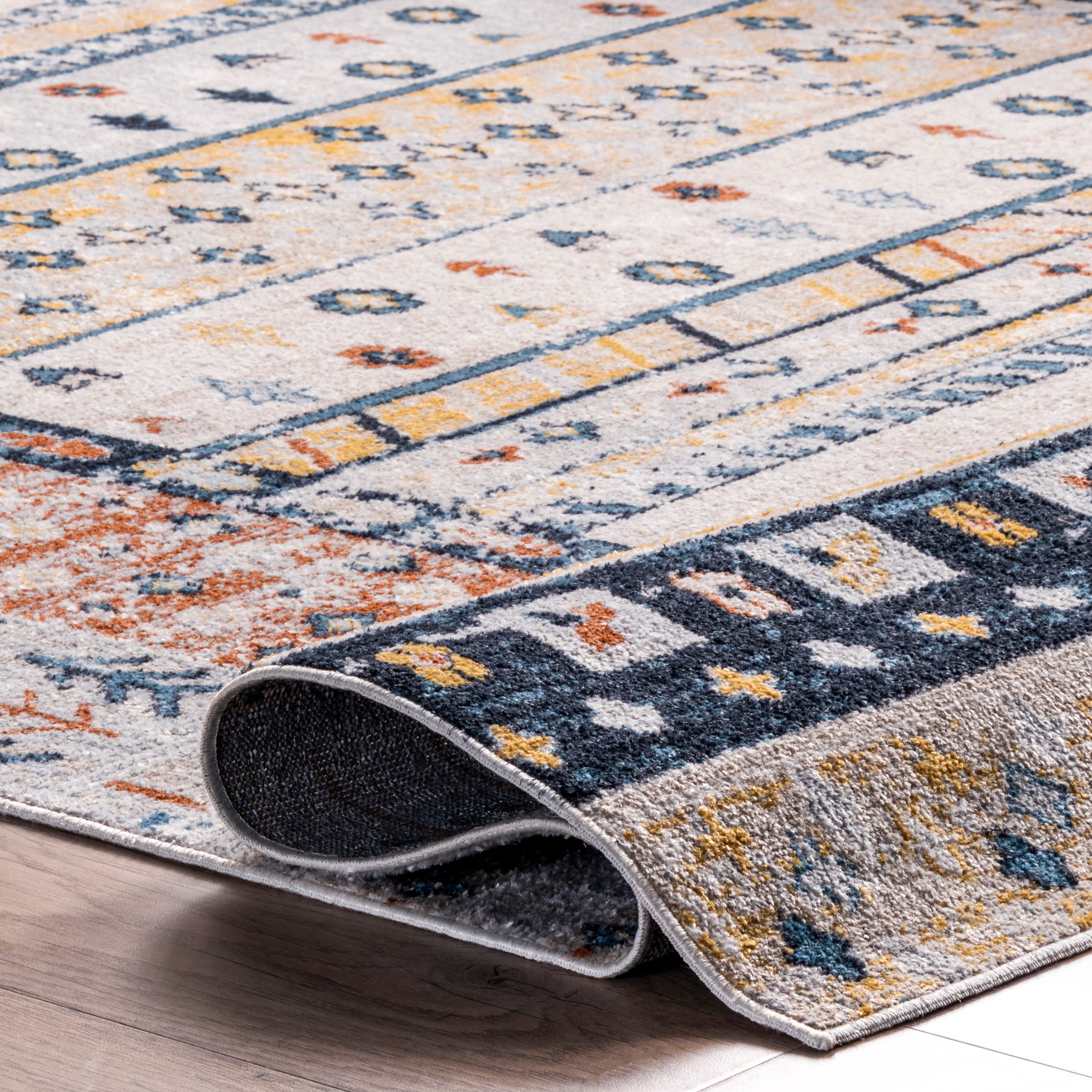 Shannon Beige and Multicolor Geometric Washable Area Rug 5' x 7'