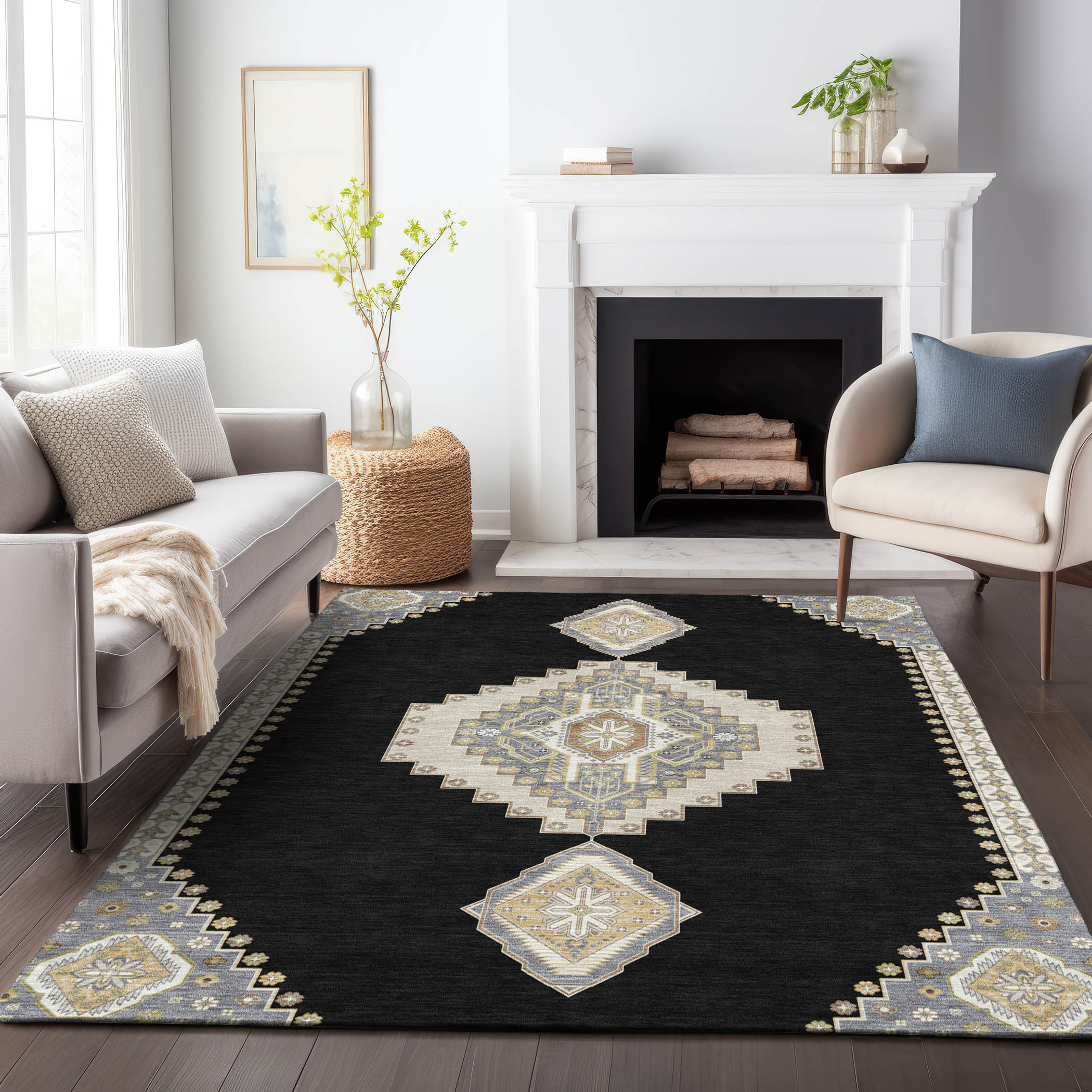 Addison Rugs ACN1014BK30X46 Chantille ACN1014BK 2 x 3 (ft) Polyester Black Rectangular Indoor/Outdoor Geometric Machine washable Area rug