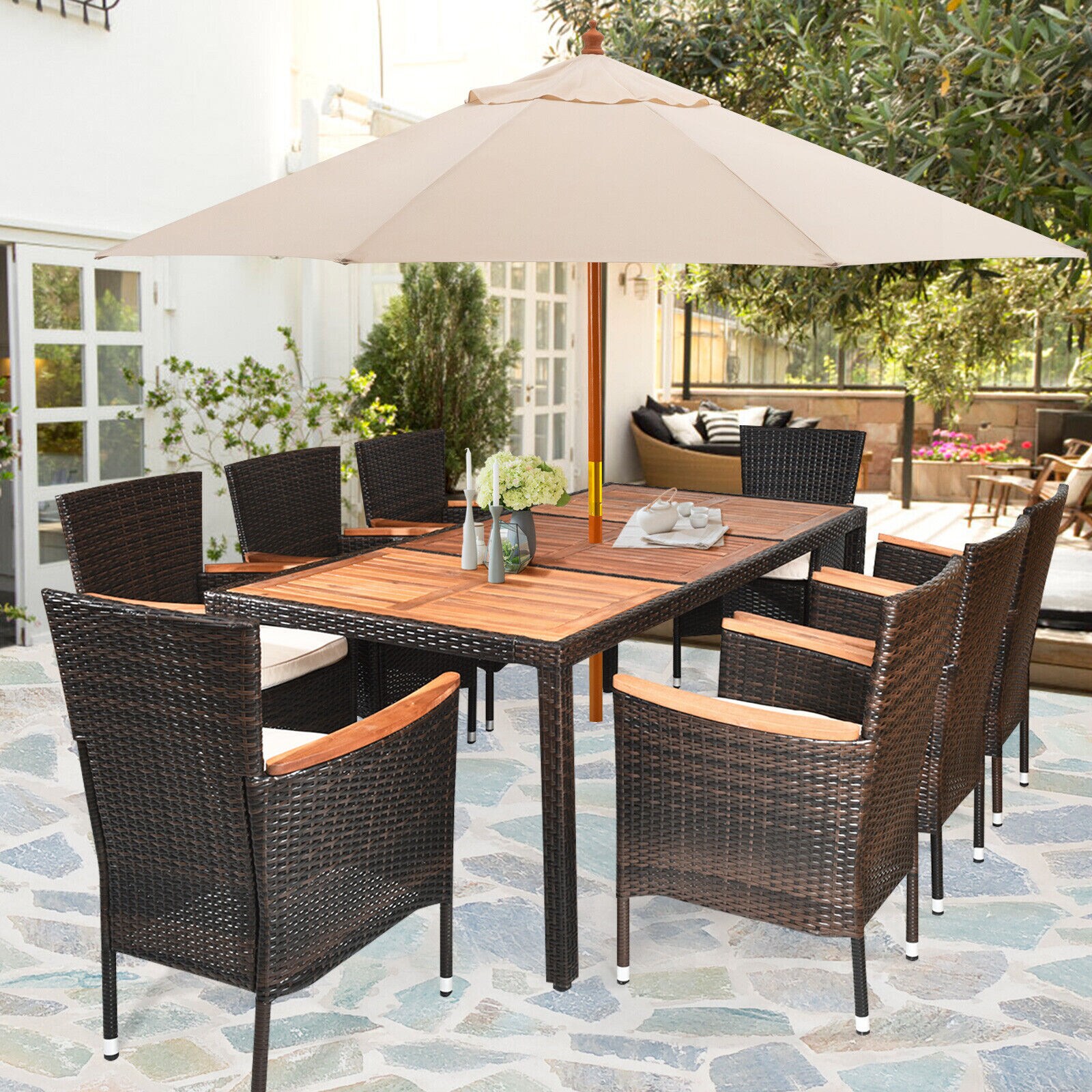 9 piece rattan discount outdoor dining set