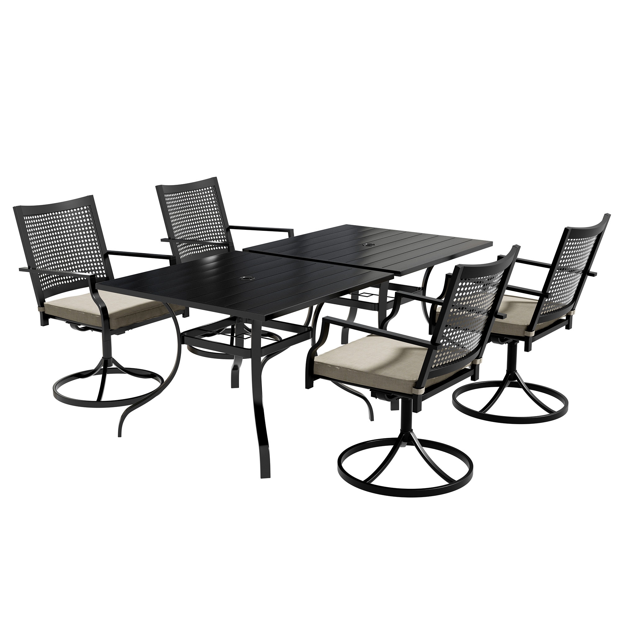 Clihome CL-6SL4ZY2STBR 6 -Piece Black Patio Dining Set Aluminum 6 Cream Cushions Swivel Chairs