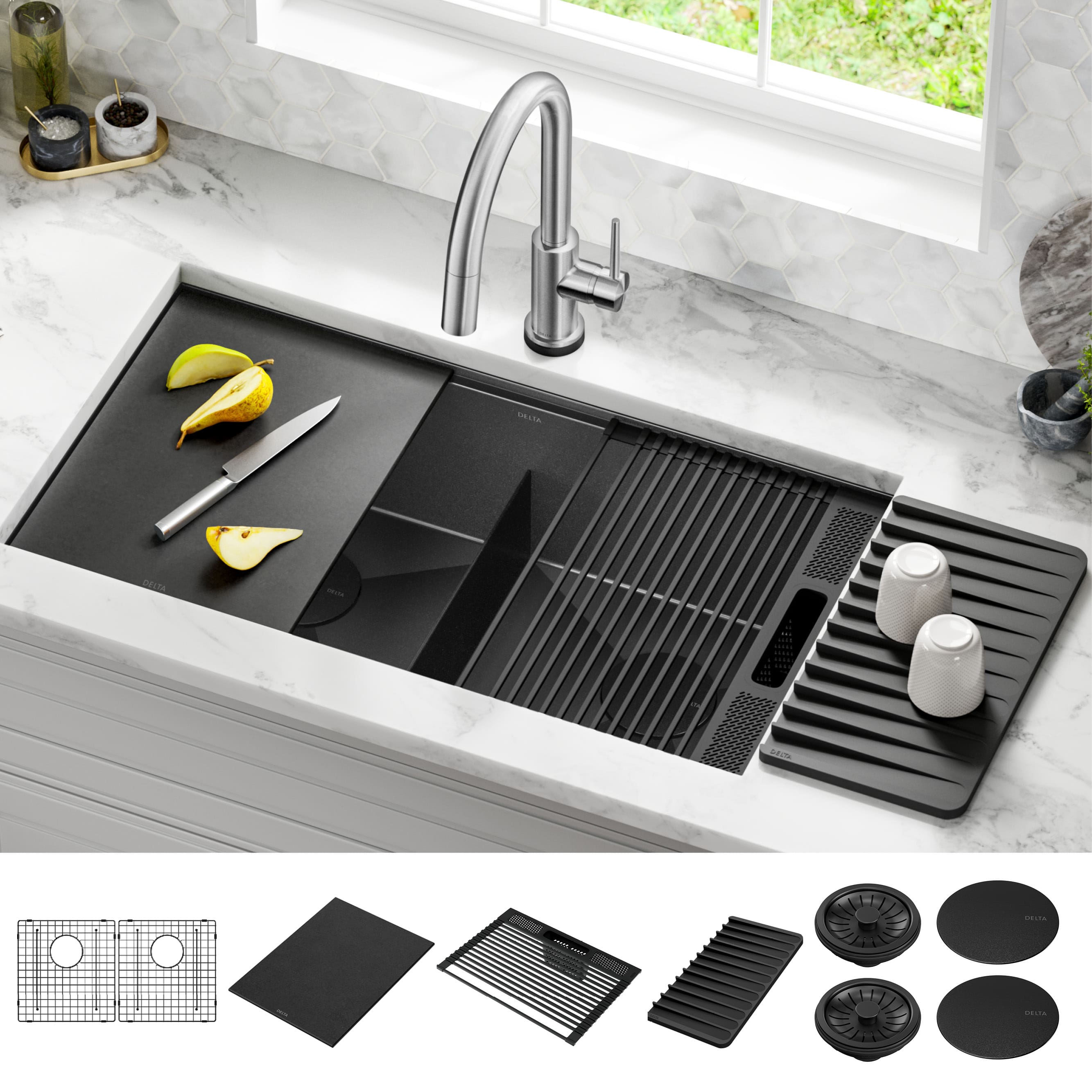 Delta 95B9031-33D-GS Rivet Undermount 33-Inches x 19-Inches Stainless steel Double equal bowl 16 -Gauge Workstation Kitchen Sink