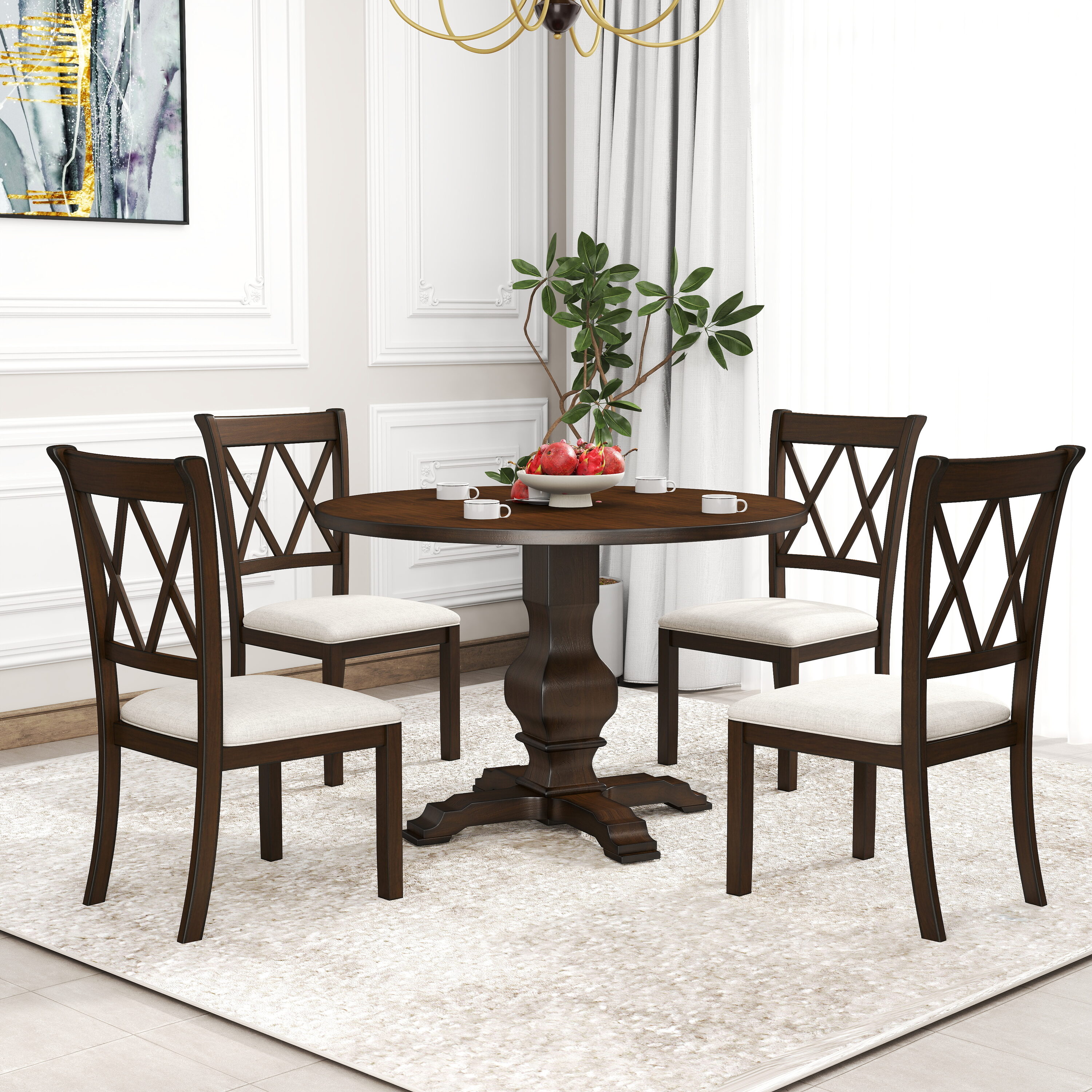 Roundhill Furniture T407EP-C305X2 Havre Espresso Contemporary/Modern Dining Room Set with Round Table ( Seats 4 )