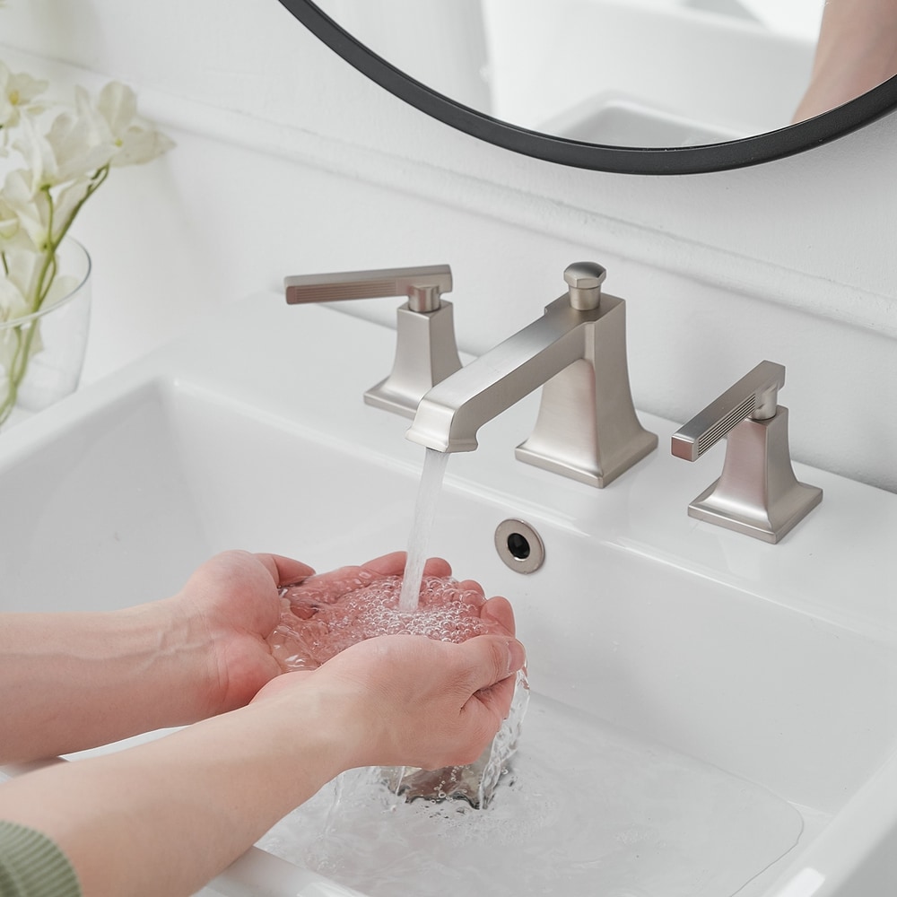 Brushed Nickel Widespread 2-Handle Bathroom Faucet with Drain Assembly