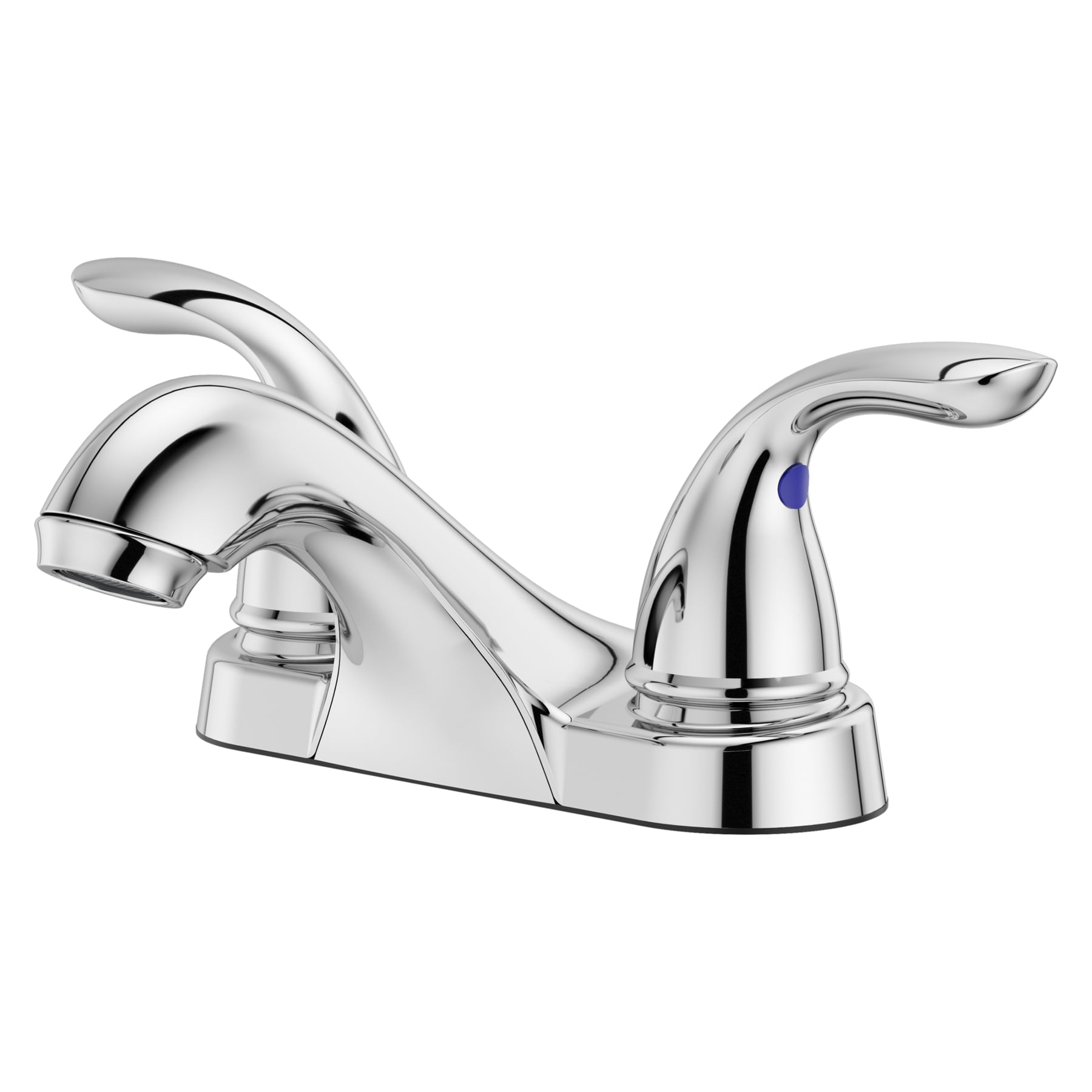 Pfister LG143-6100 Pfirst Polished Chrome 4-in centerset 2-handle WaterSense Low-arc Residential Handle Bathroom Sink Faucet with Drain
