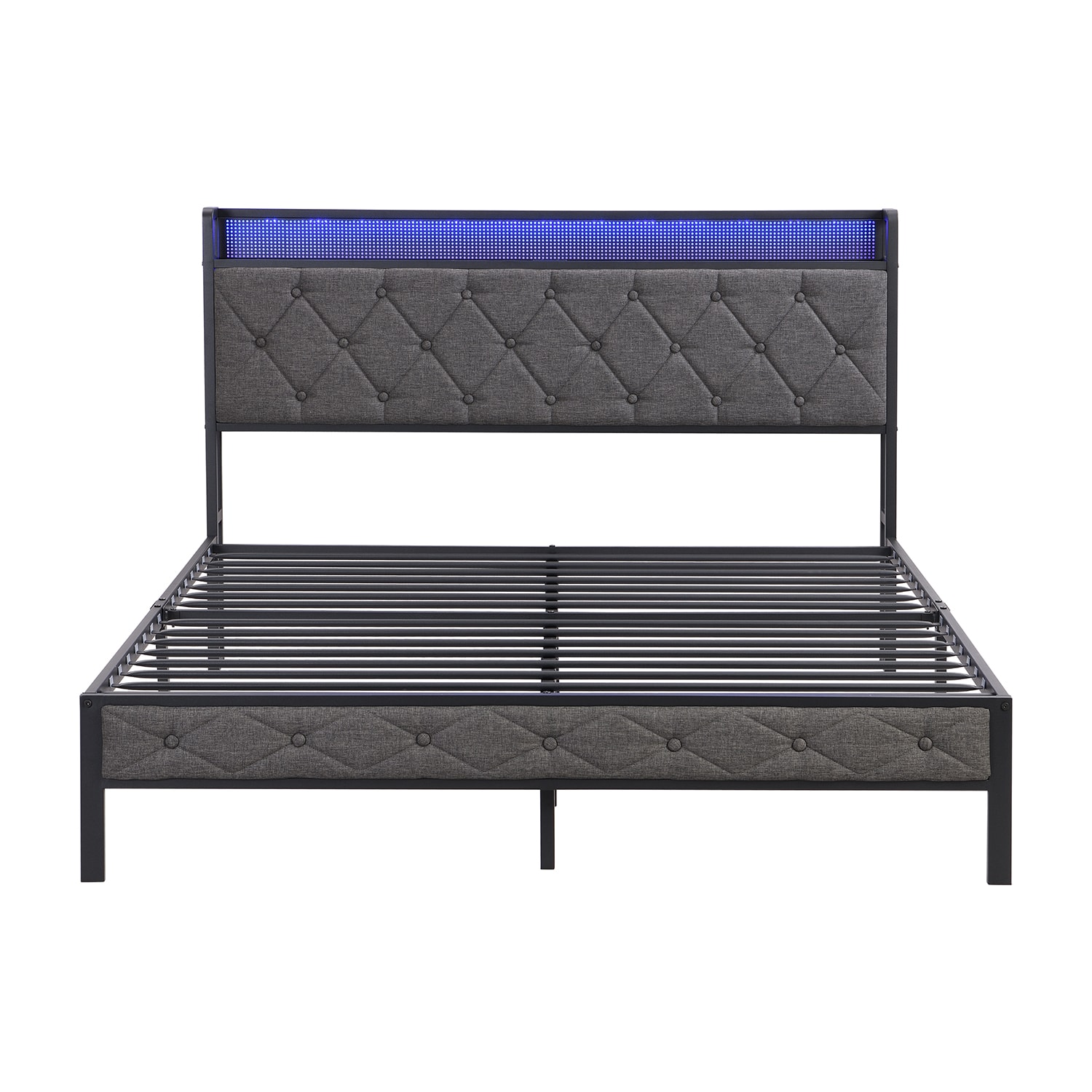 GZMR Full Bed Frame With Storage Headboard Gray Full Metal Bed Frame In ...