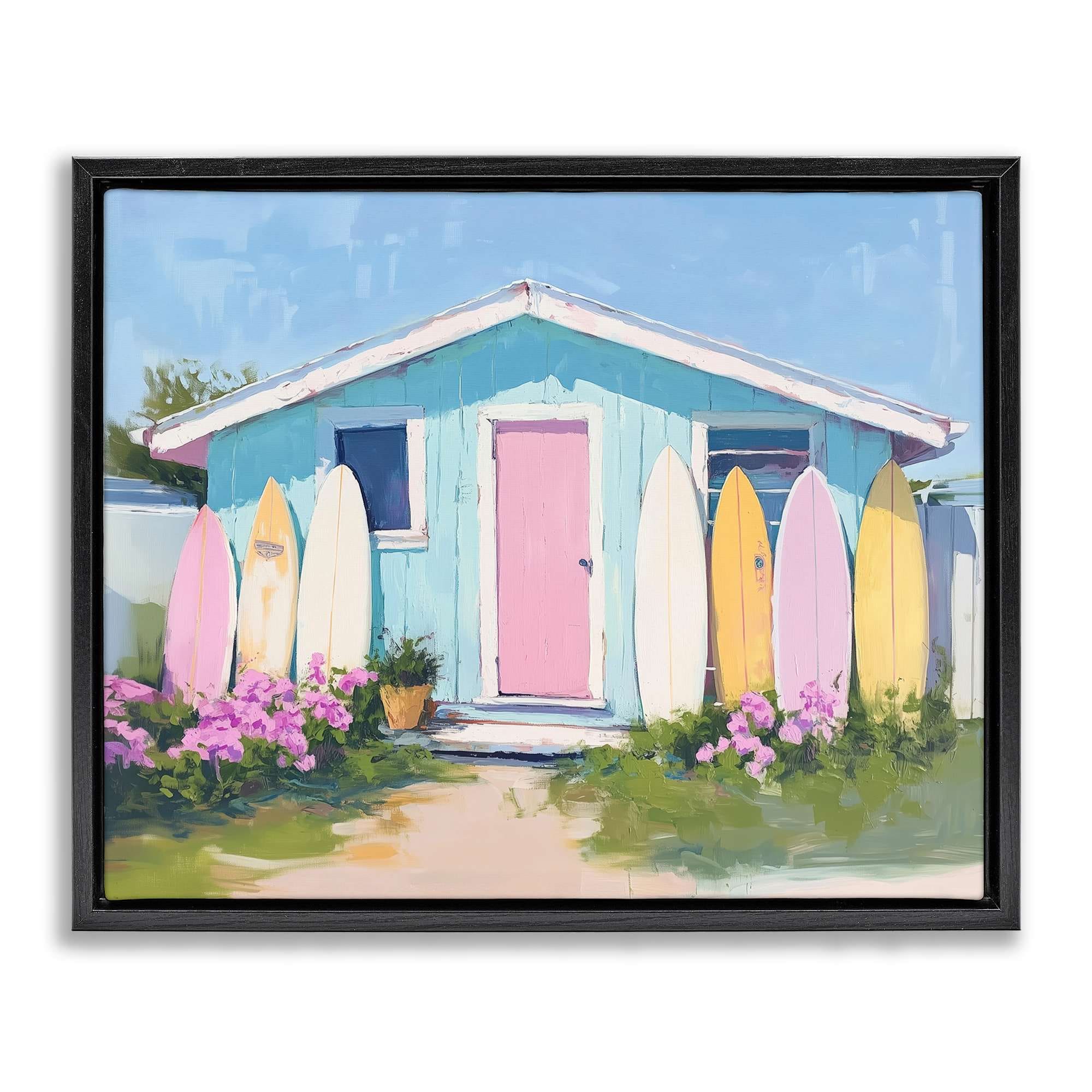 Stupell Industries BT-696-FFB-16X20 Cabin with Pastel Surfboards Floating Frame design by Arlington Prints