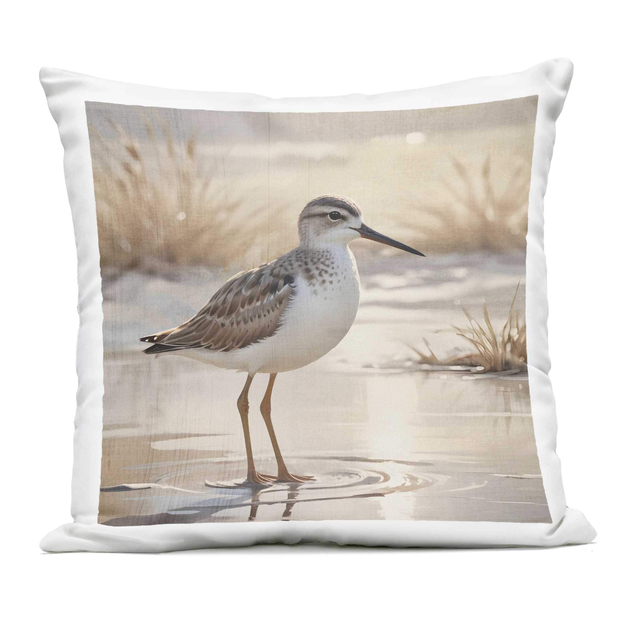 Stupell Industries - Sunlit Sandpiper in Shallow Water Outdoor Printed Pillow design by Susan Ar...