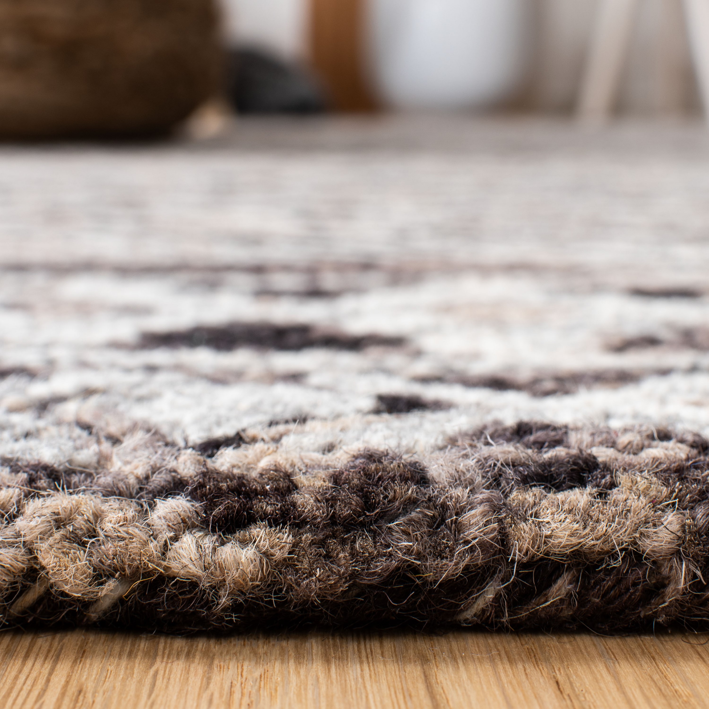 Gray and Brown Handmade Wool 6' x 9' Abstract Area Rug