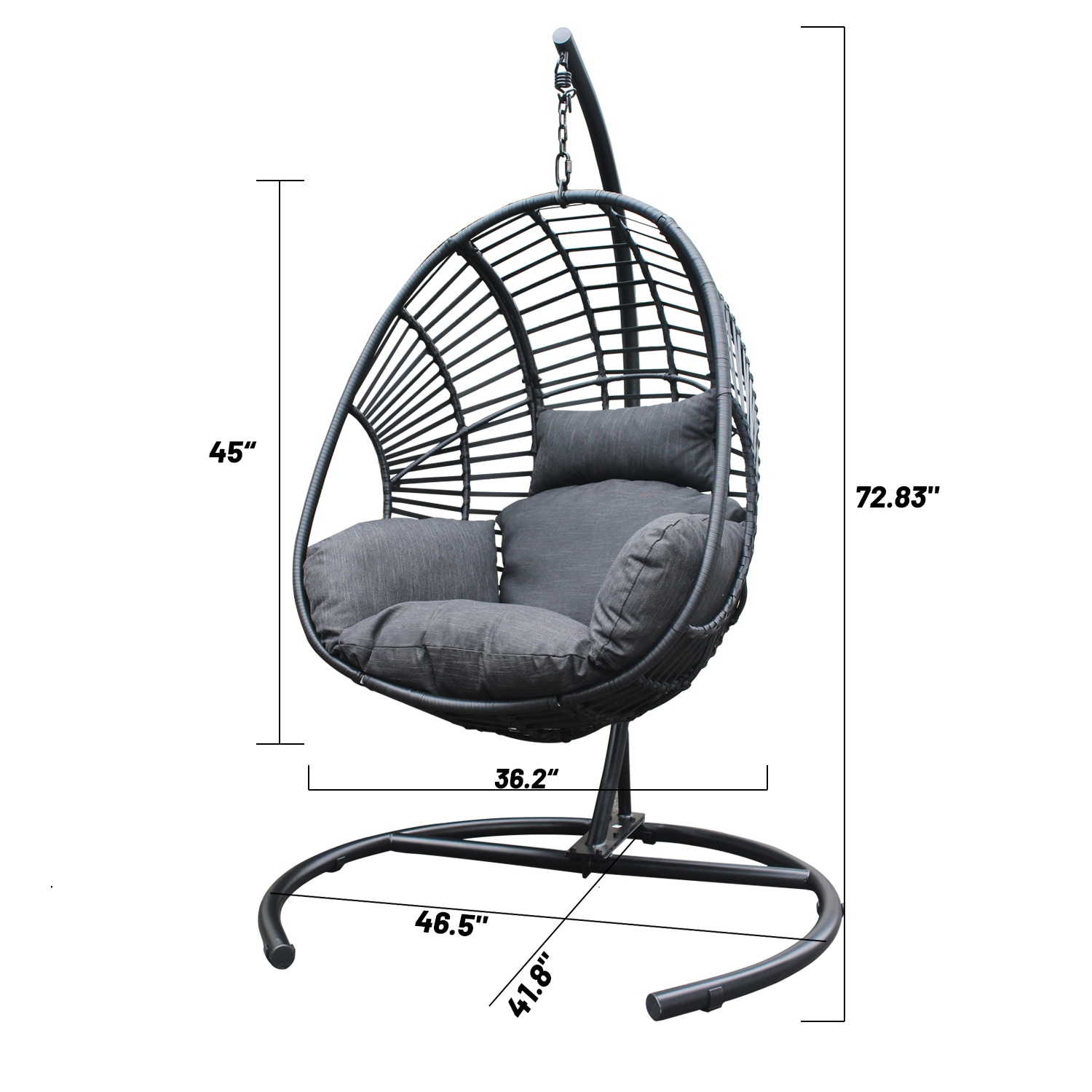 Bybafun Rattan Finished Wicker Frame Hanging Egg Chair with Gray ...