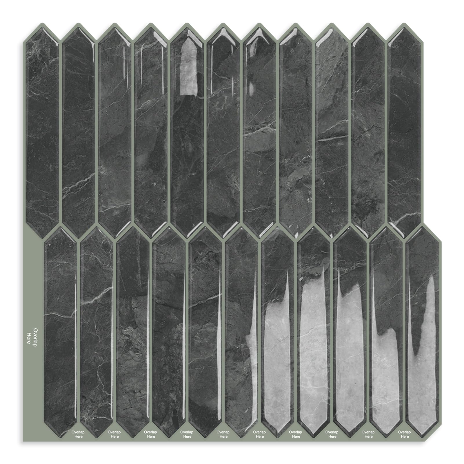 Yichuhaoxi  Gray Long Hexagon Tile Peel and Stick Backsplash 10 Sheets Self Adhesive Wall Tiles Stick on Back Splash for Kitchen Bathroom