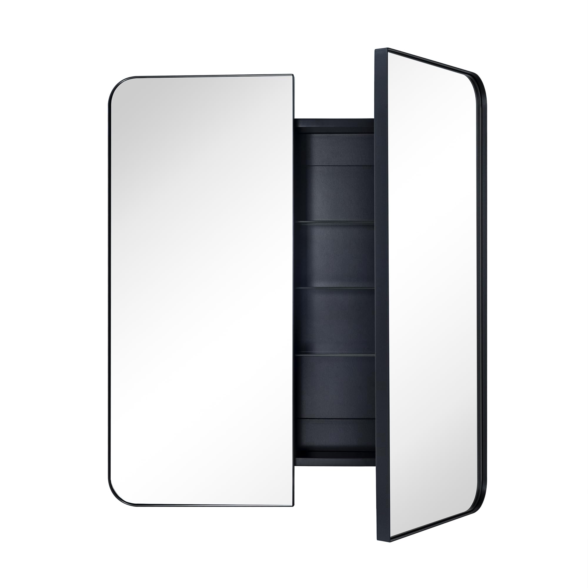 TEHOME GC-00563 26-Inches x 30-Inches Surface/Recessed Mount Matt Black Mirrored Rectangle Medicine Cabinet