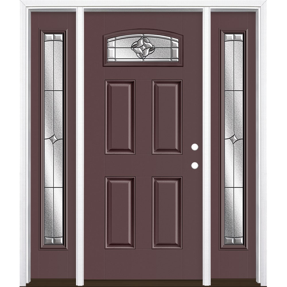 Masonite 3423253 Rozet 60-in x 80-in x 4-9/16-in Fiberglass 1/4 lite Left-hand inswing Currant Painted Prehung Front Door with Sidelights with Brickmould Insulating core