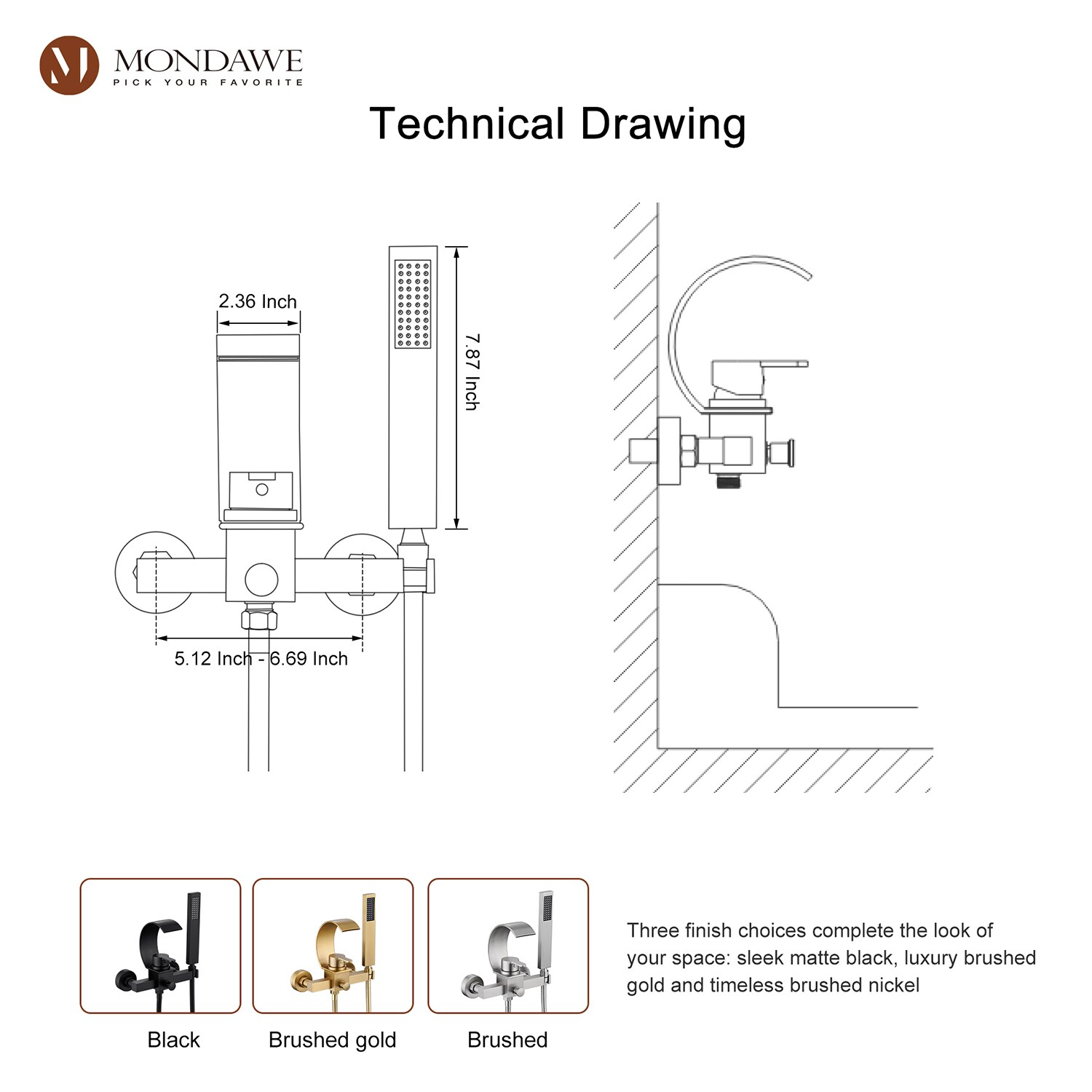 Mondawe WF-5525-NB Roman-Tub-Faucets - View #9