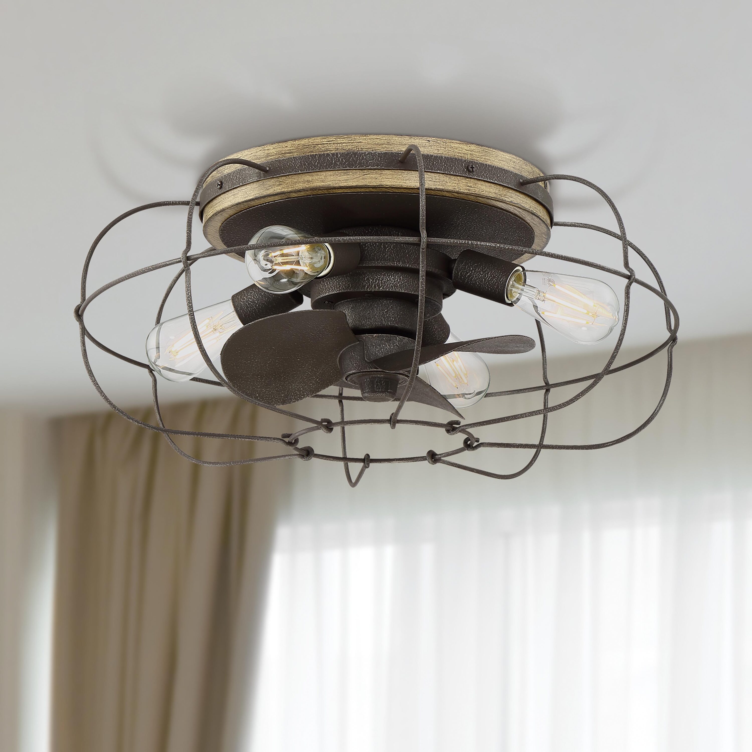 Arranmore Lighting & Fans JAXON 22-in Outdoor Flush Mount Charred Iron with Distressed Blades Fandelier Ceiling Fan With Light - Remote Included ( 3 -Blade ) #AR-2339CI