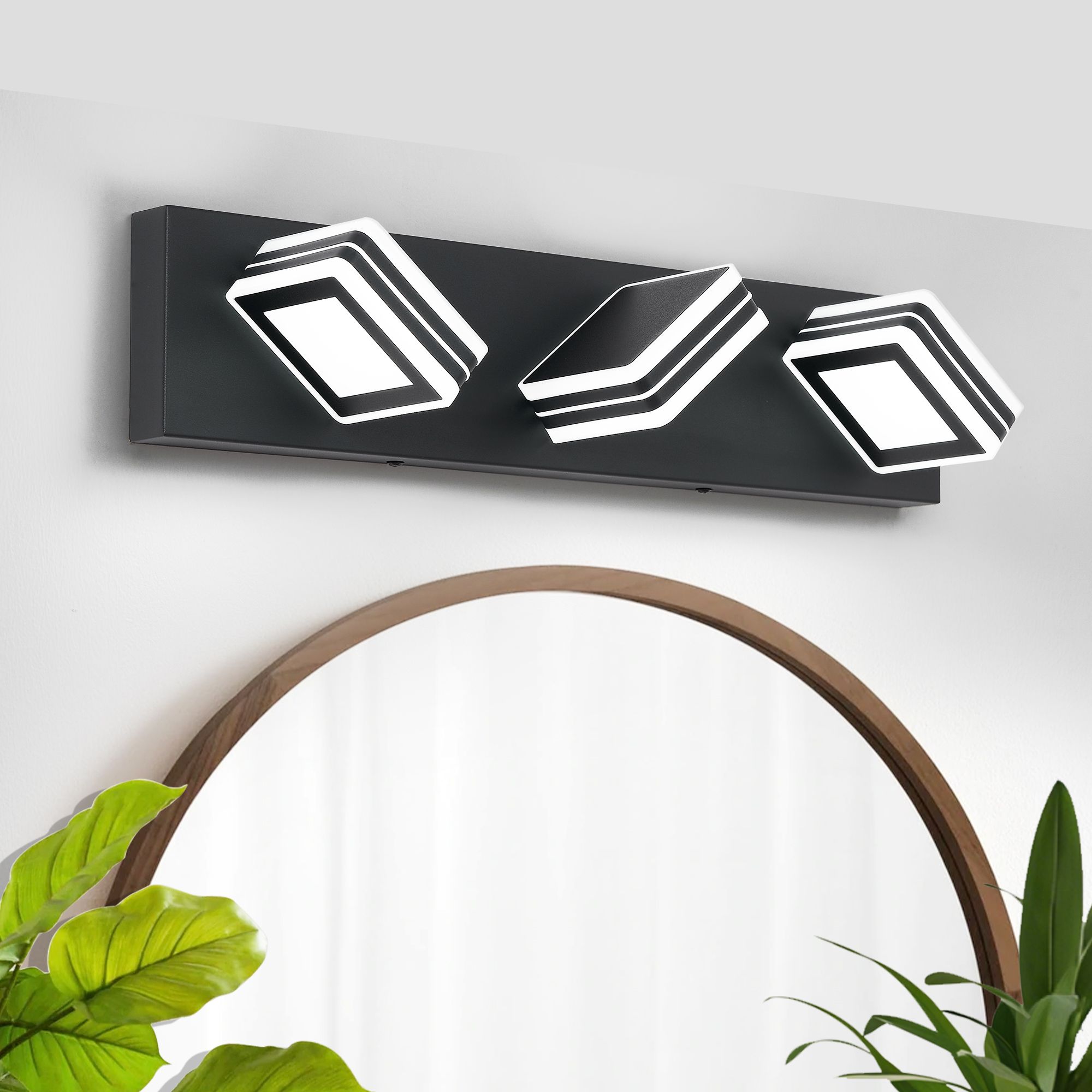 BEARSOLIM Matte Black Vanity Light Fixtures 3 Lights Up and Down LED Modern Bathroom Vanity Lights Over Mirror Acrylic Black Bath Wall Lighting