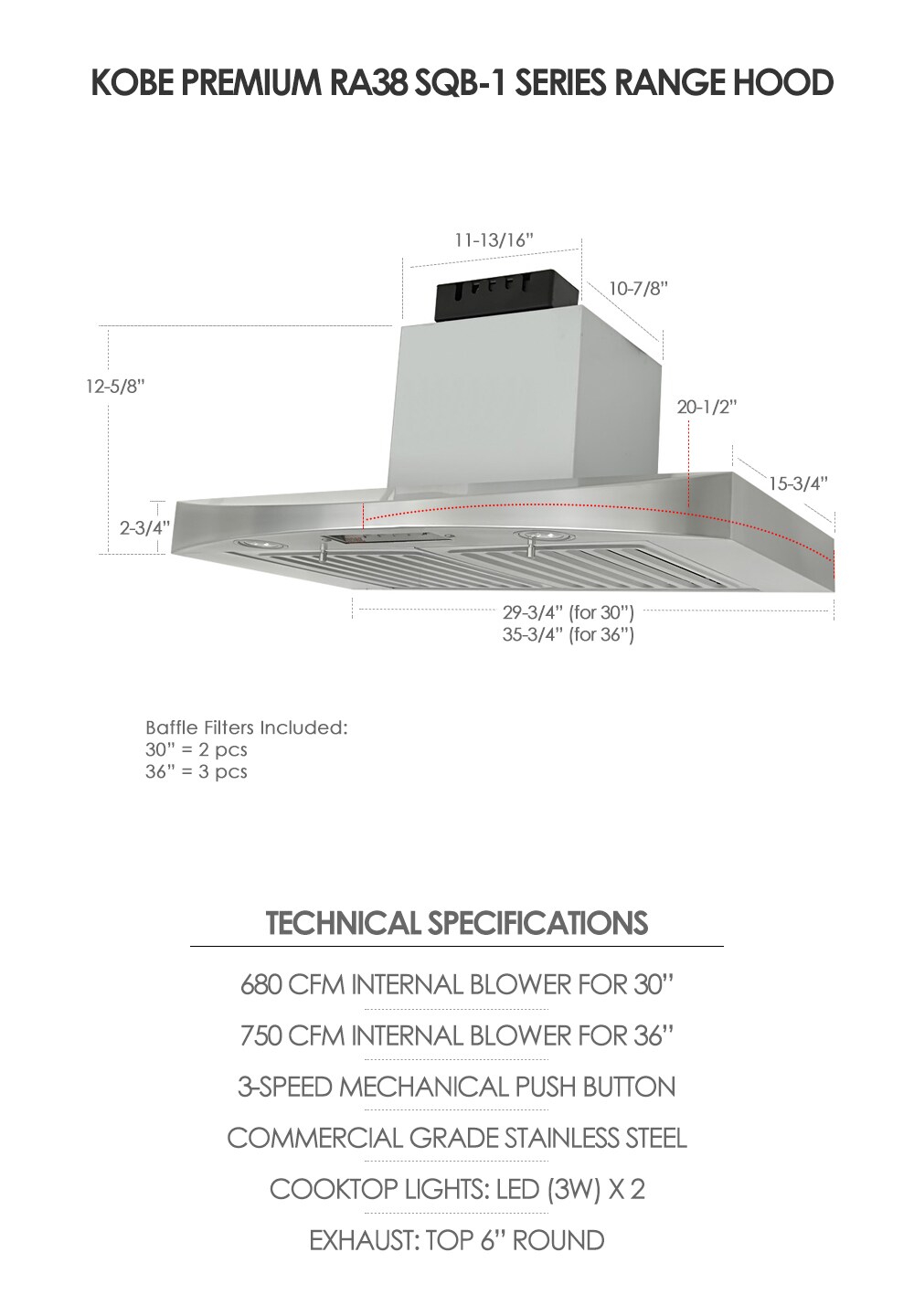 KOBE Range Hoods RA3830SQB-1 Undercabinet-Range-Hoods - View #3