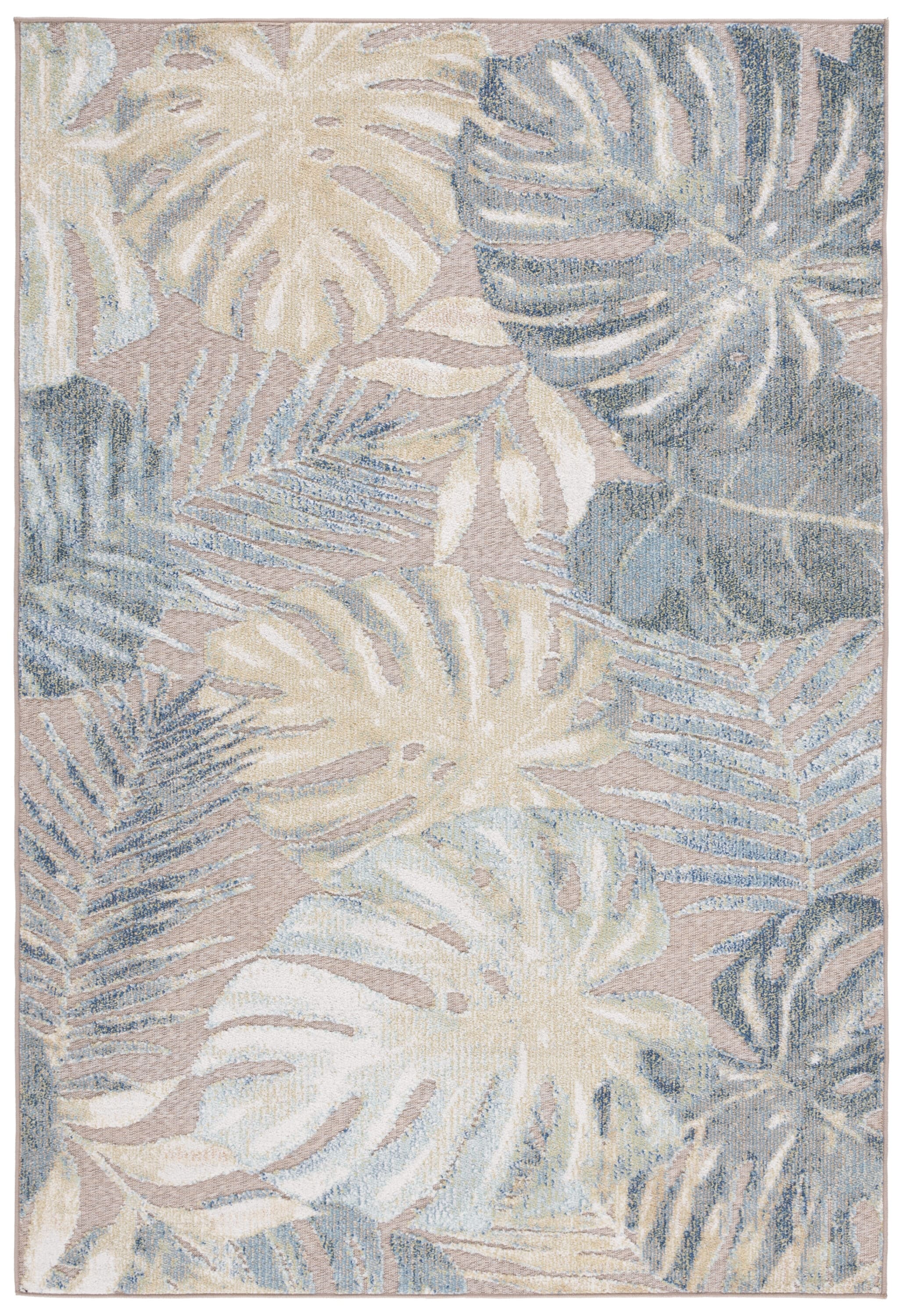 Sarasota Serenity 6'7" Square Light Green & Brown Floral Synthetic Rug