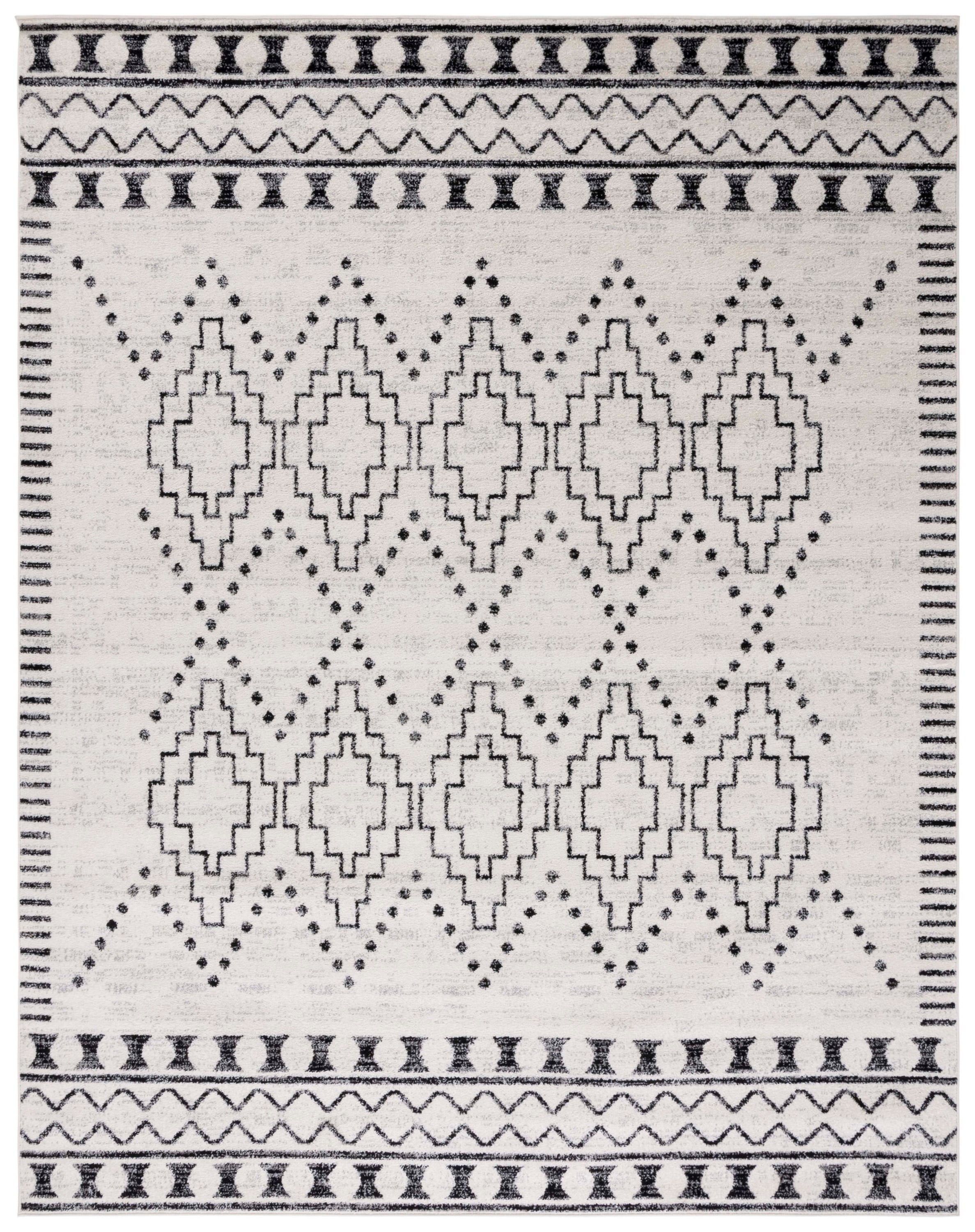 Boho-Chic Black and Ivory Hand-Knotted Round Area Rug