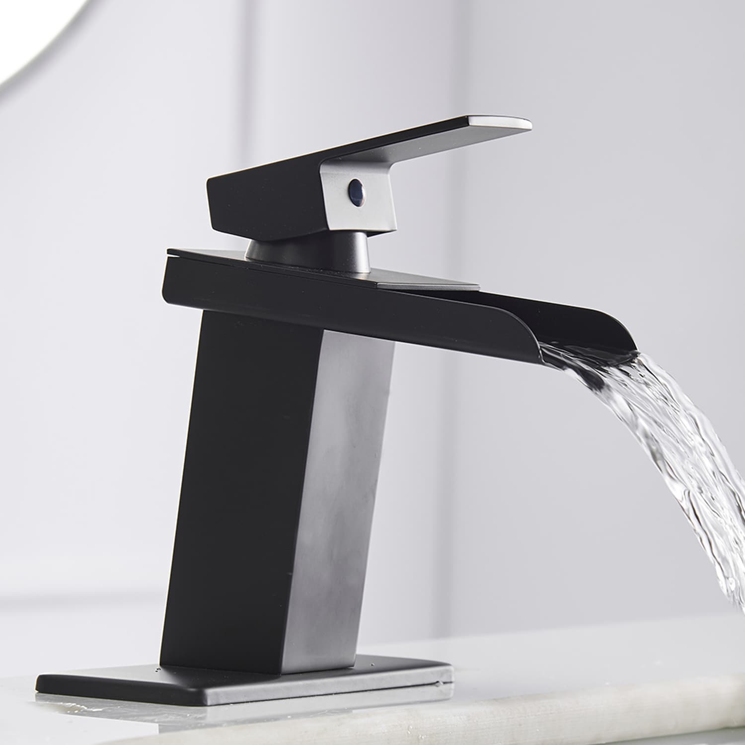 Matte Black Single Handle Waterfall Bathroom Faucet