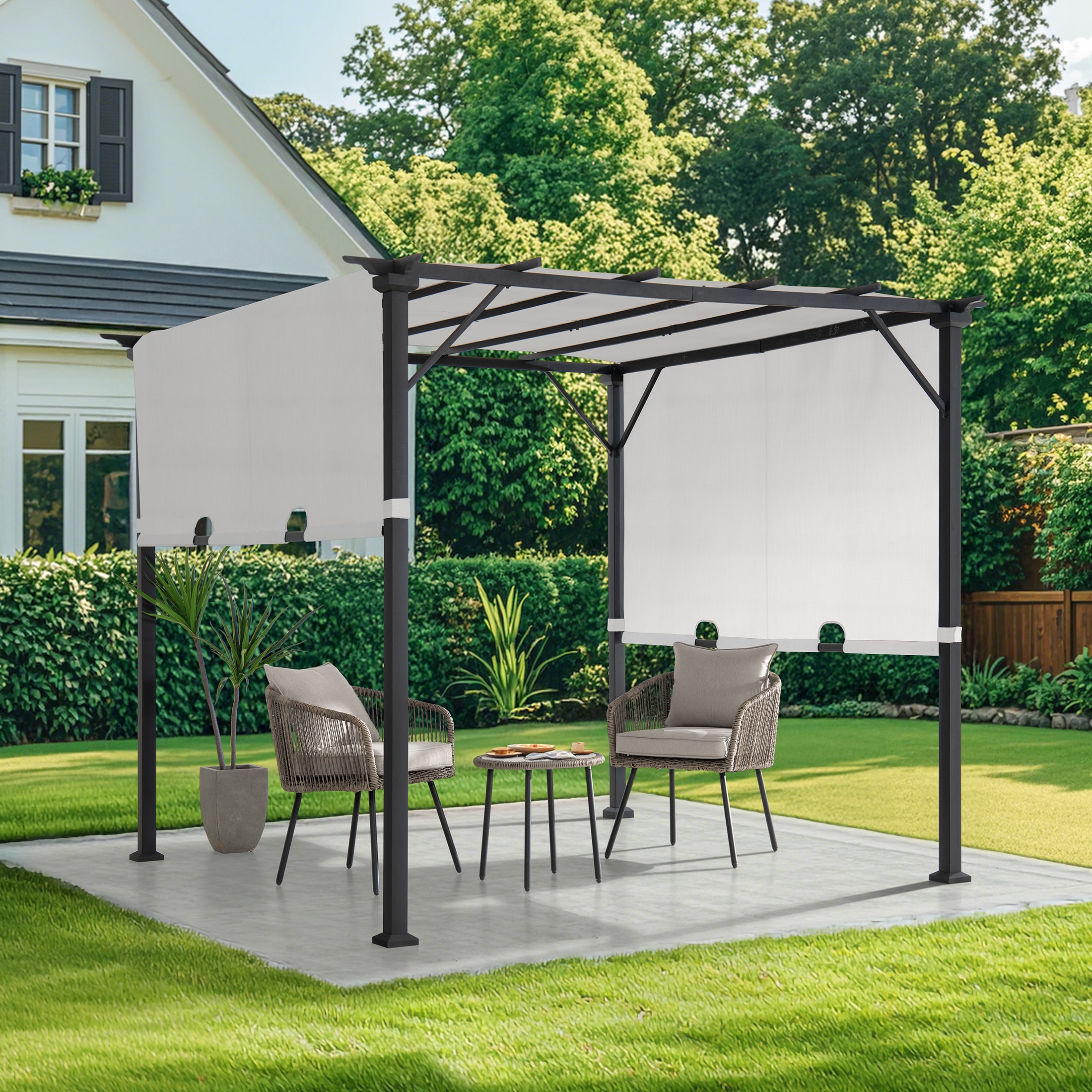 Sunjoy A106005561 8-ft 9-in W x 8-ft 9-in L x 7-ft 3-in H black Metal Freestanding Pergola with Canopy