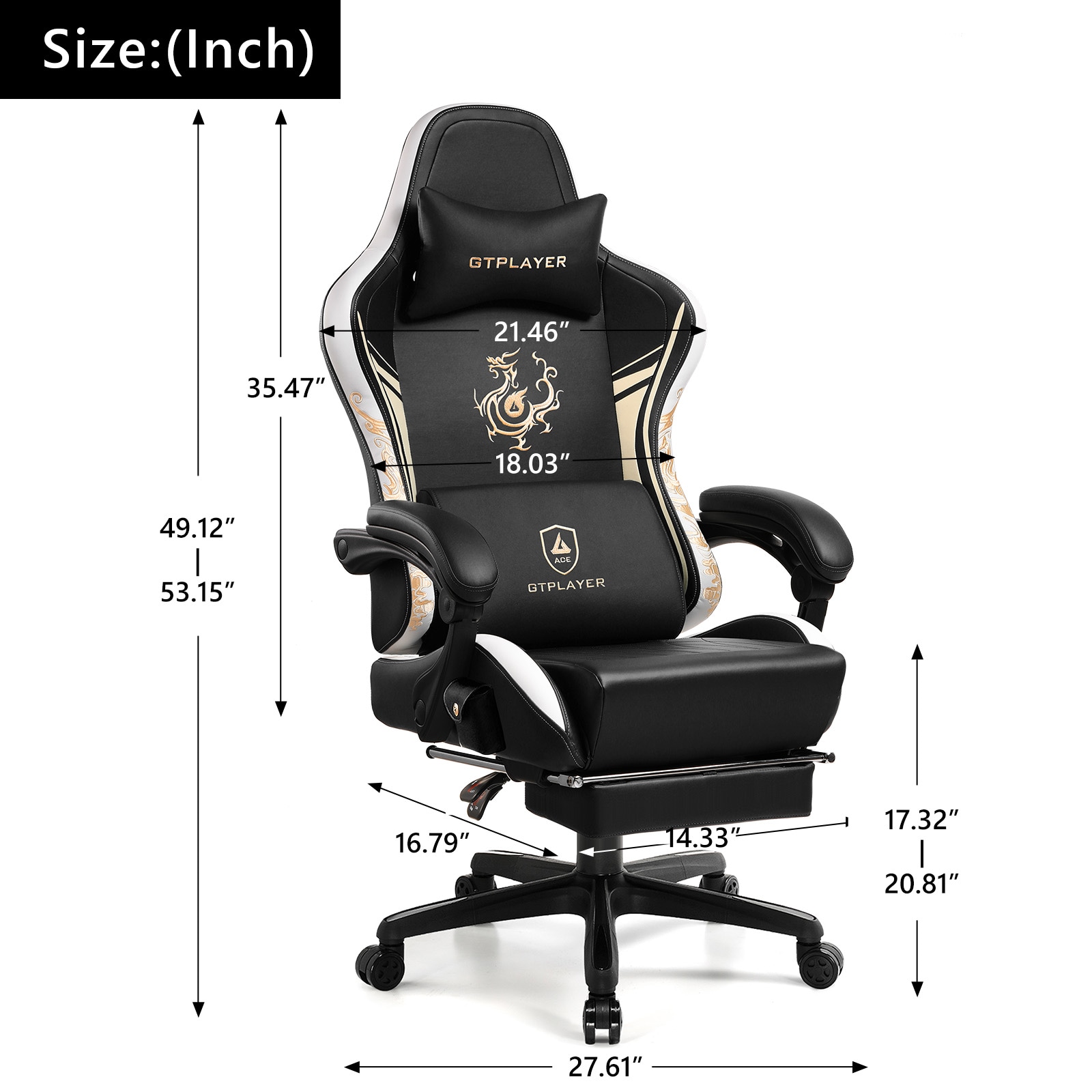 GTPLAYER LOWE'S-DRAGON-BK&WH Office-Chairs - View #2
