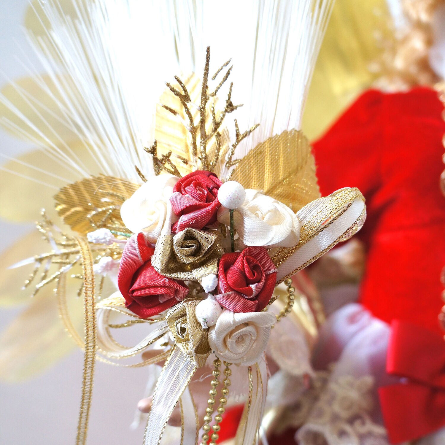 32-Inch Golden Winged Porcelain Christmas Angel Figurine with LED Lights and Music
