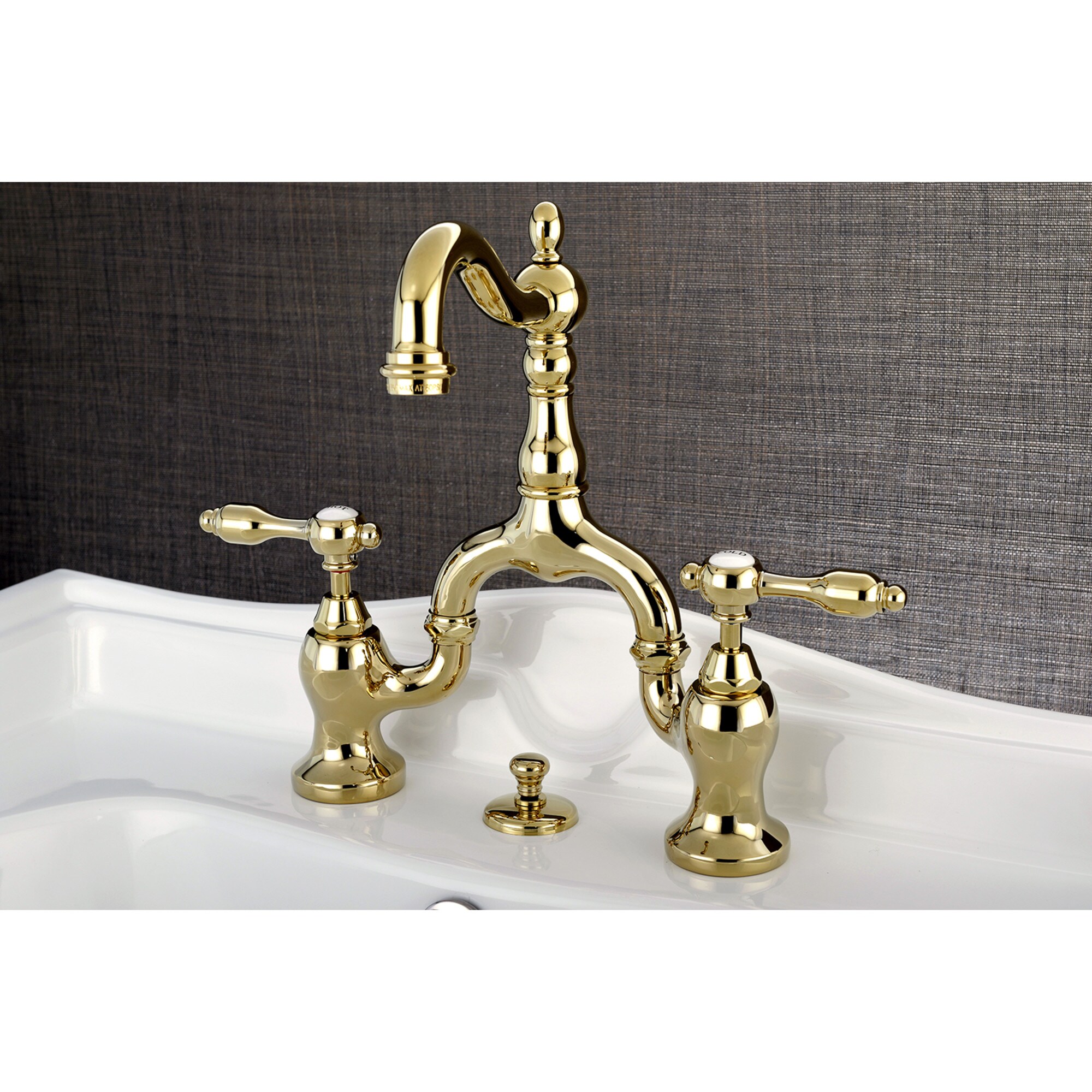 Kingston Brass WLKS7972TAL Tudor Polished brass Widespread 2-handle High-arc Residential Handle Bathroom Sink Faucet with Drain