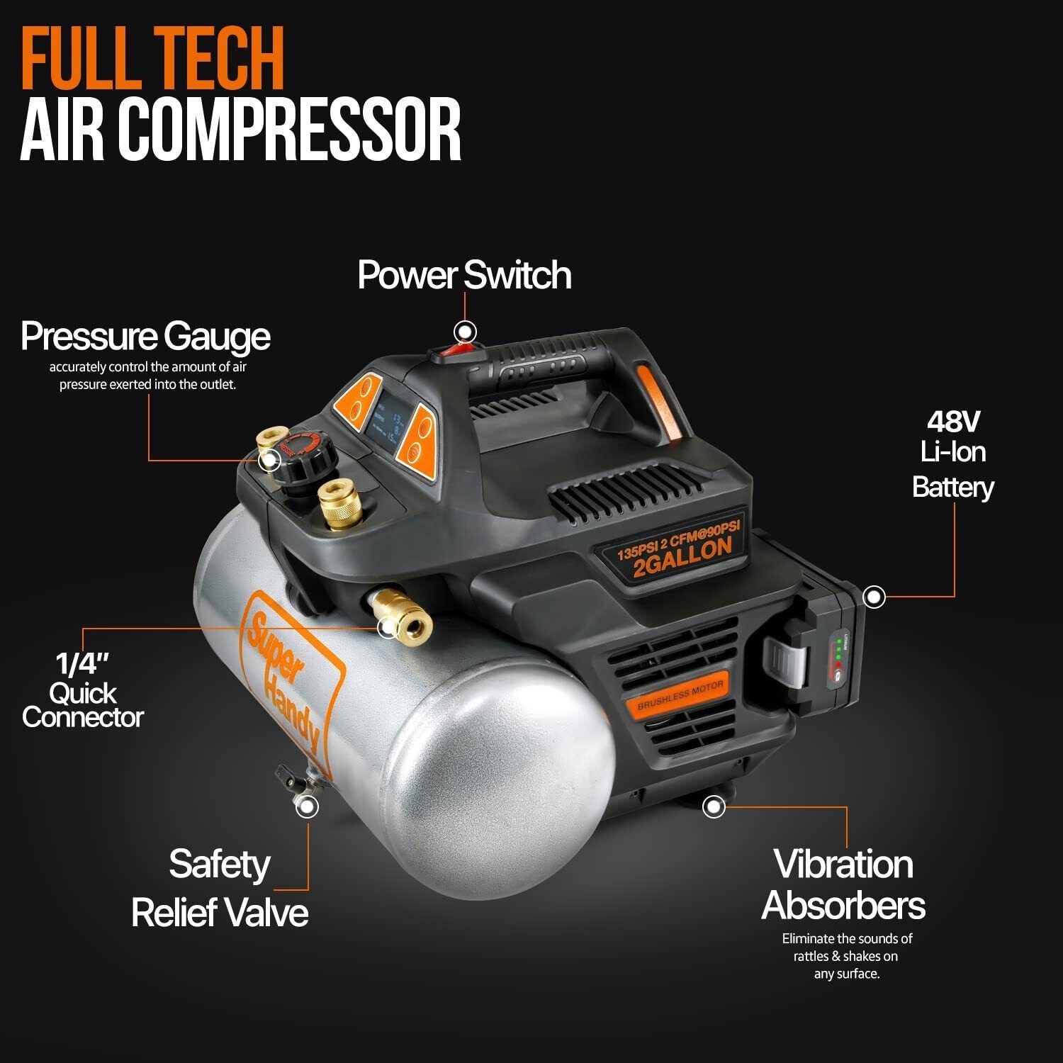 SuperHandy 2-Gal 135 PSI Cordless Air Compressor