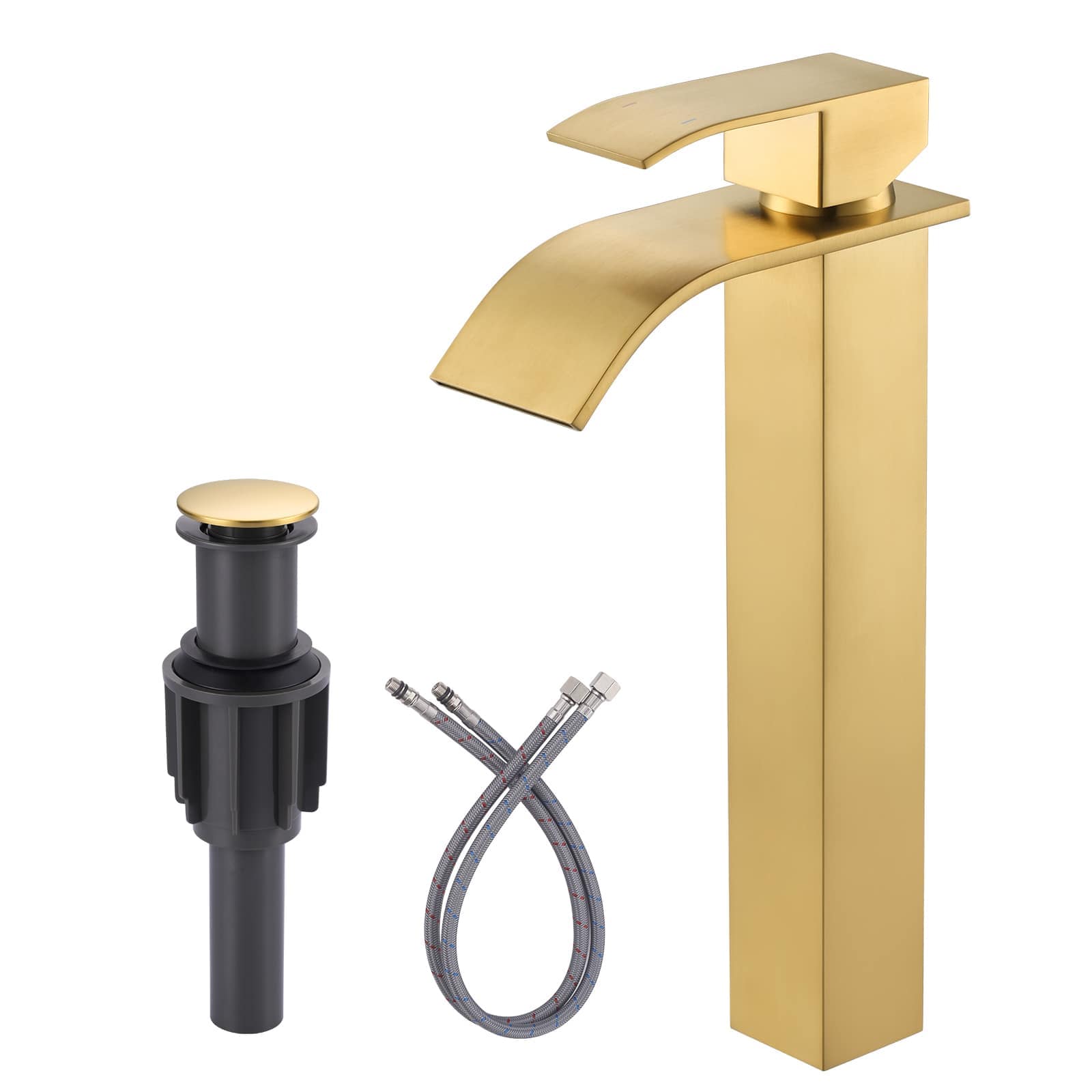 ARCORA Waterfall Single Handle Single Hole Bathroom Faucet without Deckplate Included Pop Drain in Brushed Gold