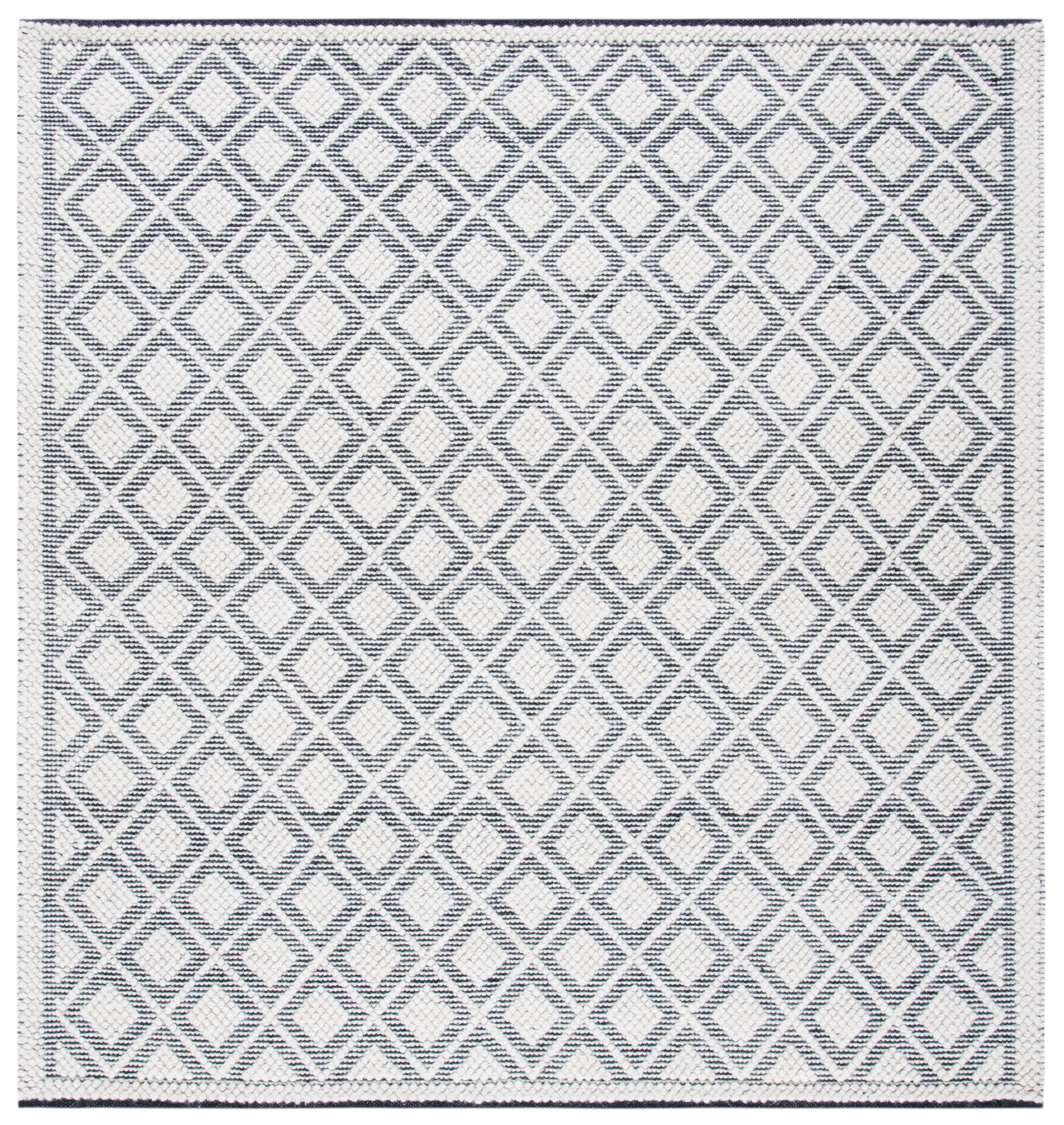 Handwoven Black and Ivory Braided Wool 6' Square Rug
