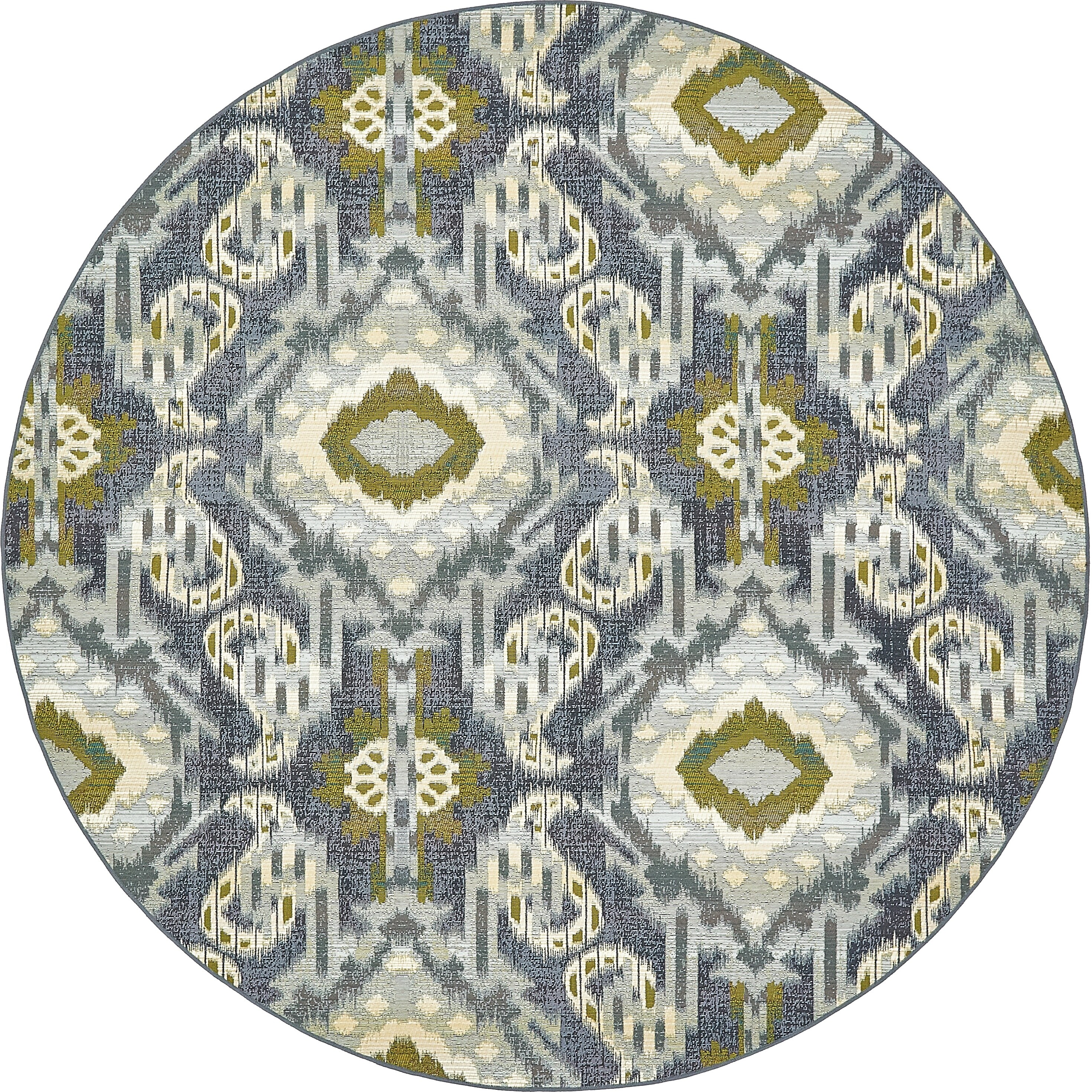 Unique Loom 3138448 Union Outdoor 8 x 8 (ft) Loomed Polypropylene Blue/Gray Round Indoor/Outdoor Geometric Moroccan Area rug