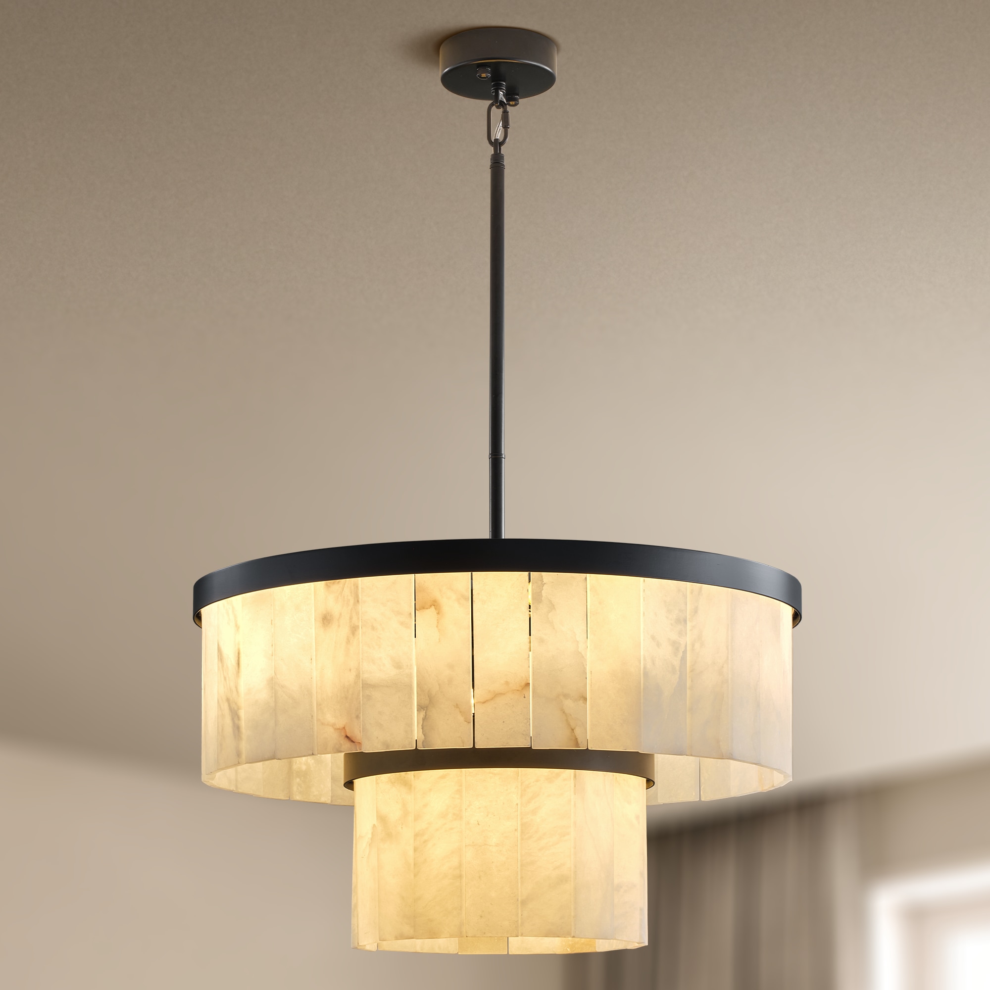Kviflon Elegant layered alabaster chandelier with natural stone panels