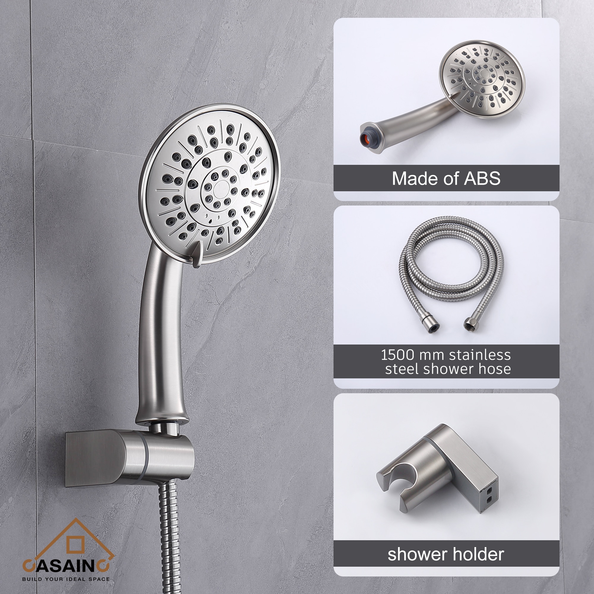 CASAINC Rain Brushed Nickel 8.3-in Built-In Shower Faucet System With 2 ...