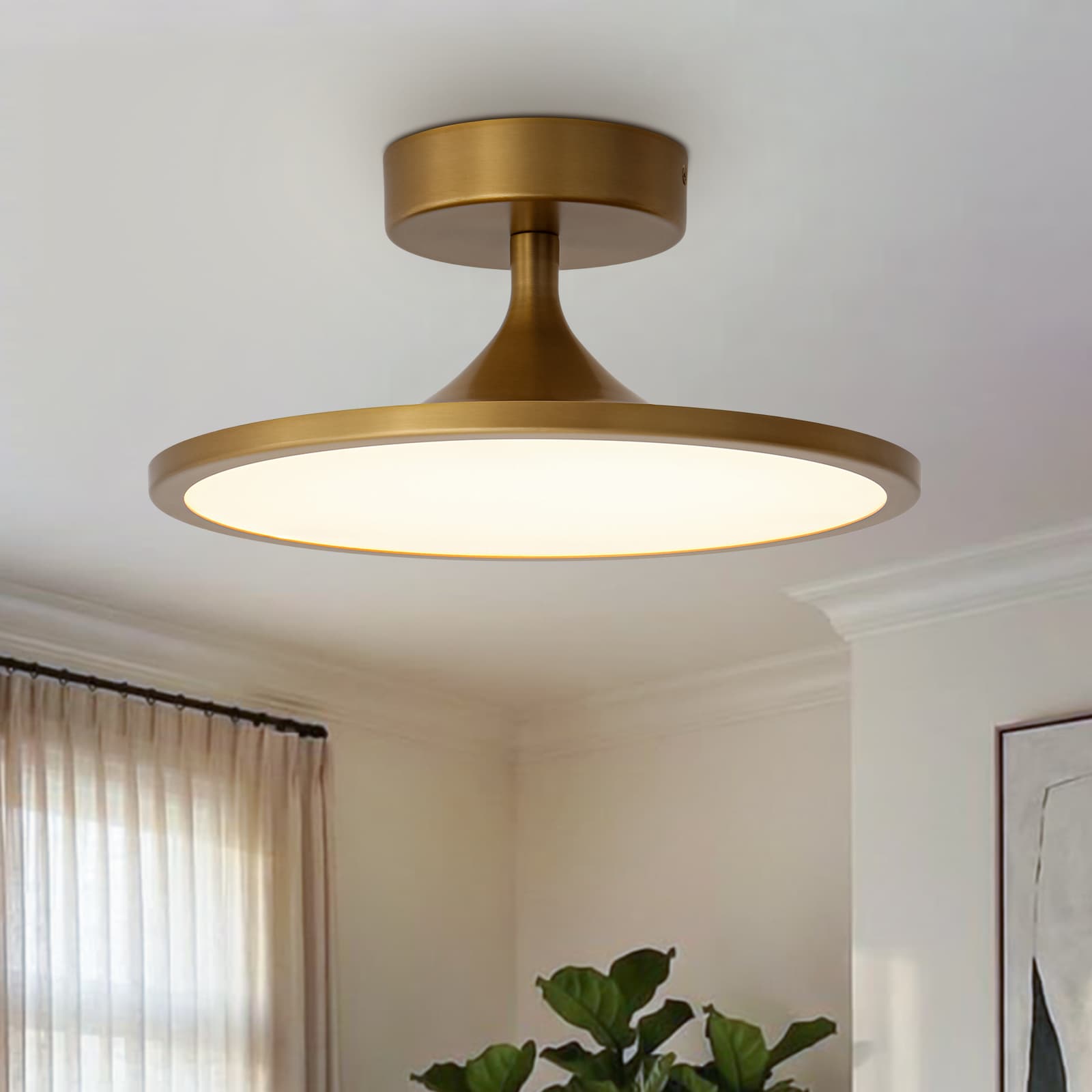 Zicbol 11.81-in Brushed Gold Indoor LED Semi-flush Mount Light with Acrylic Shade
