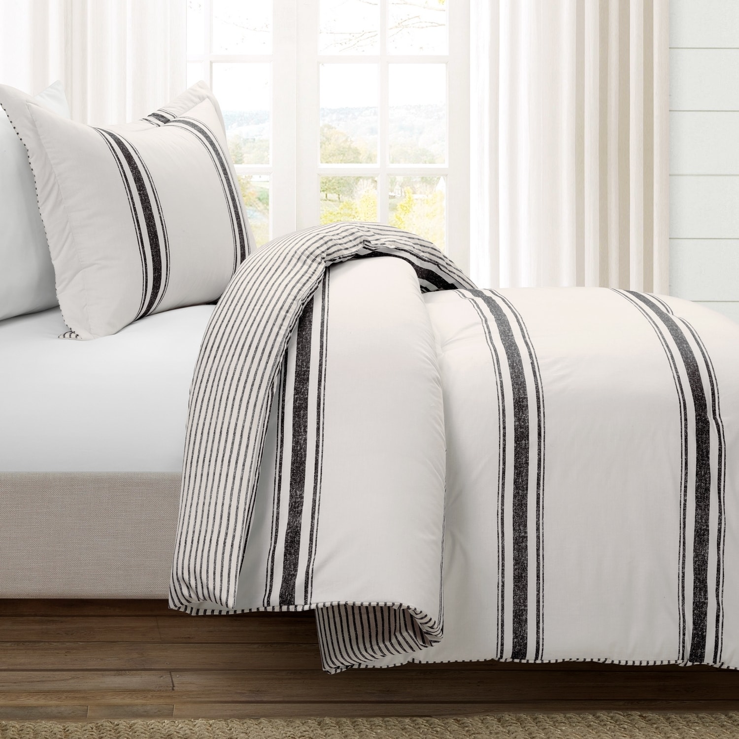 Twin Black Cotton Reversible Comforter Set
