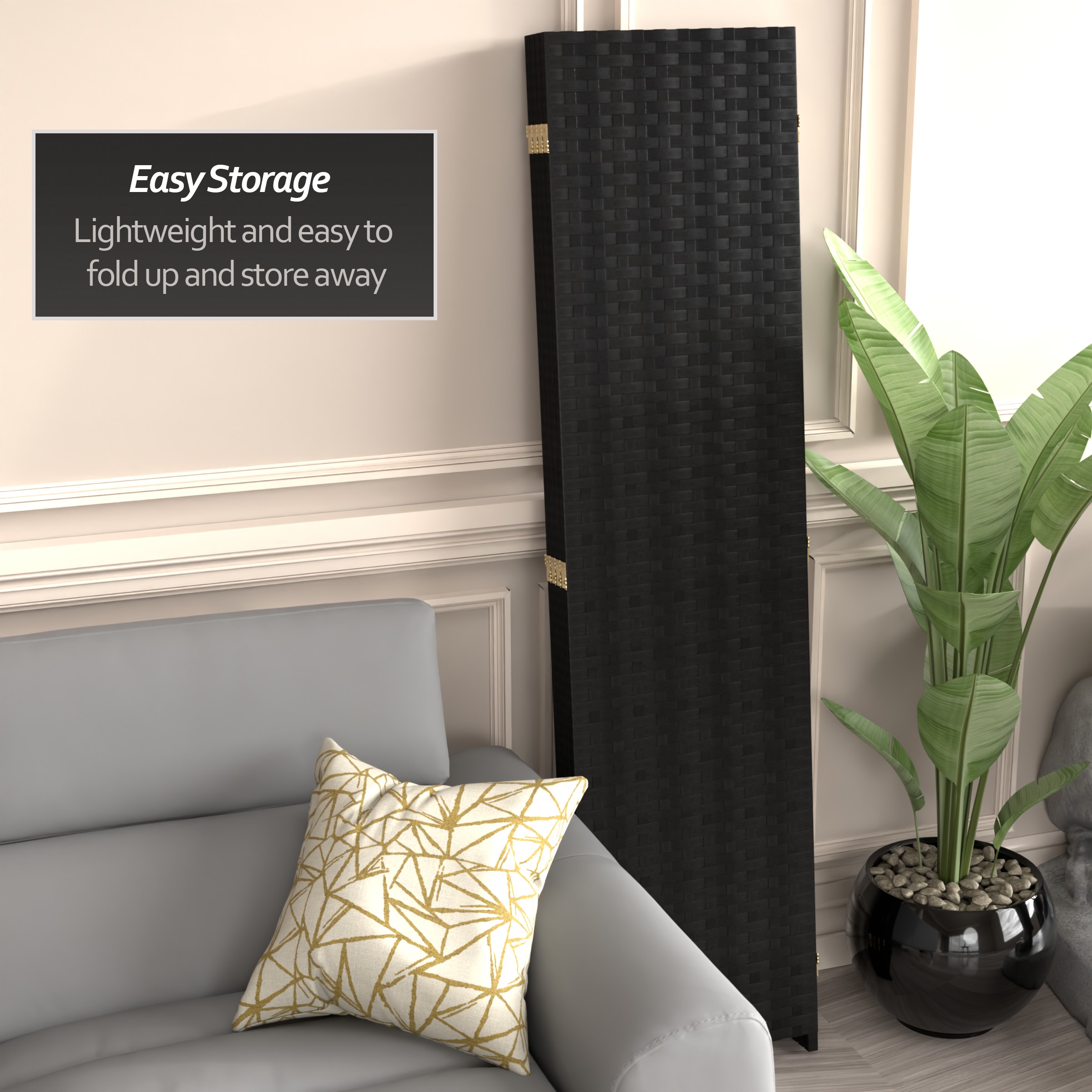 Oriental Furniture SSFIBER-4P-BLK Indoor-Privacy-Screens - View #5