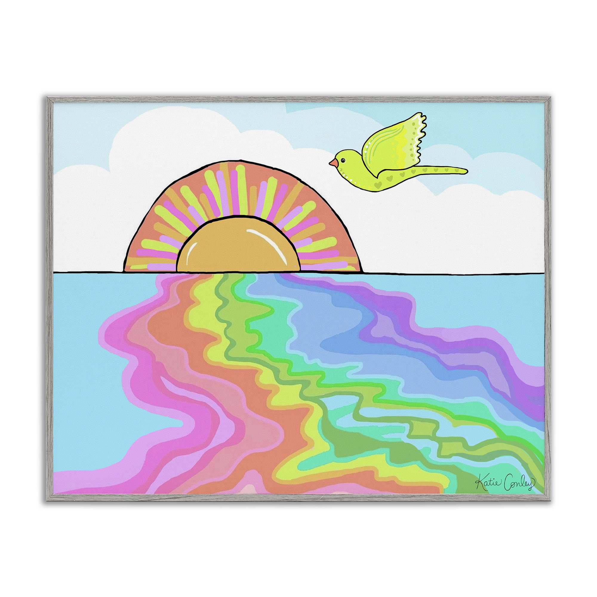 Stupell Industries BS-763-GFF-11X14 Swirling Rainbow Sea Reflection Gray Framed Giclee Art By Katie Conley 14 x 11