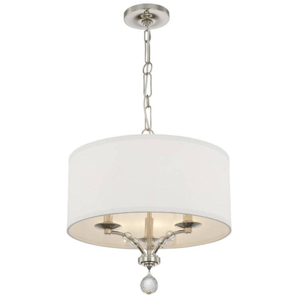 Polished Nickel Mini Chandelier with Crystal Beads and Silk Shade