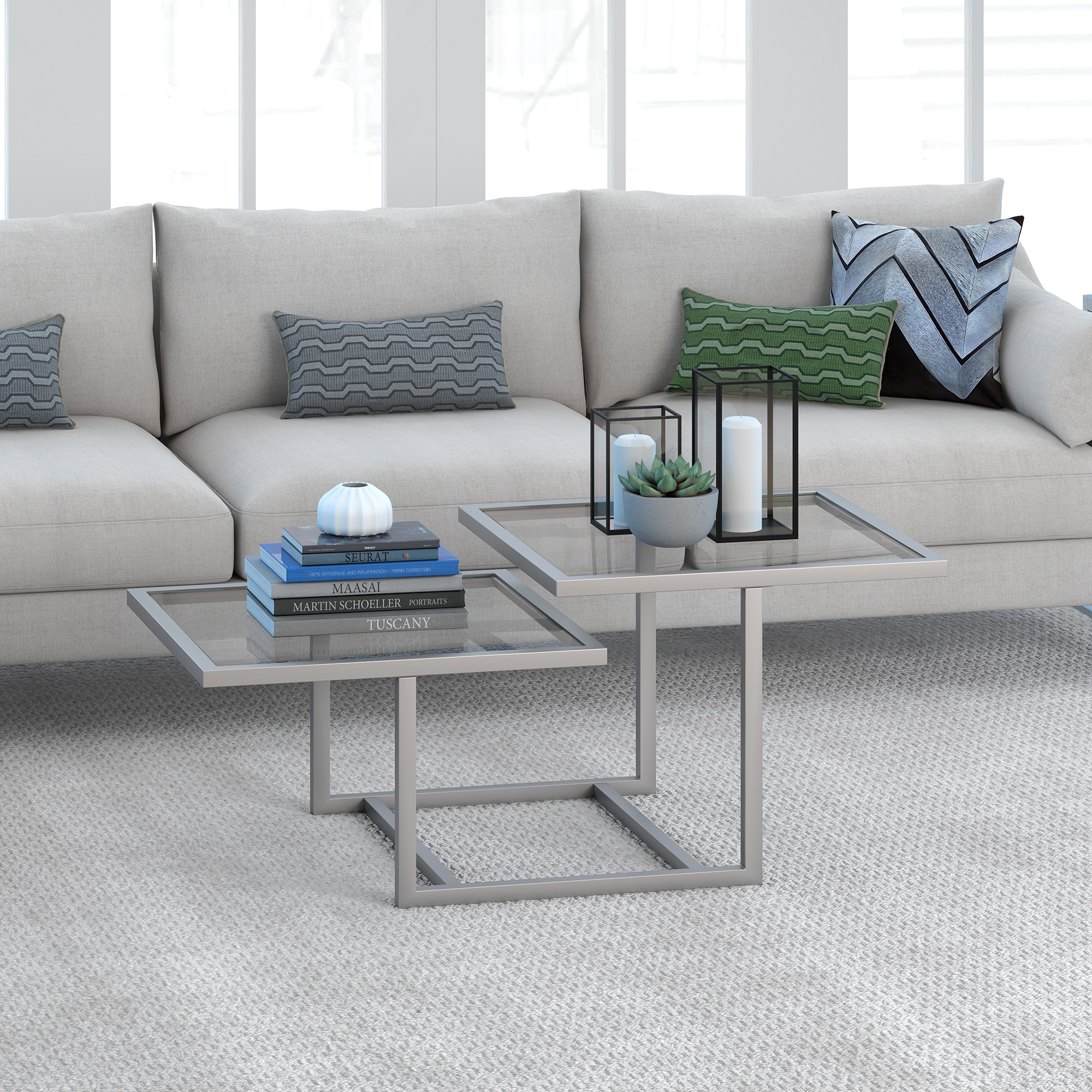 Hailey Home CT0277 Amalie Nickel Glass Modern Coffee Table