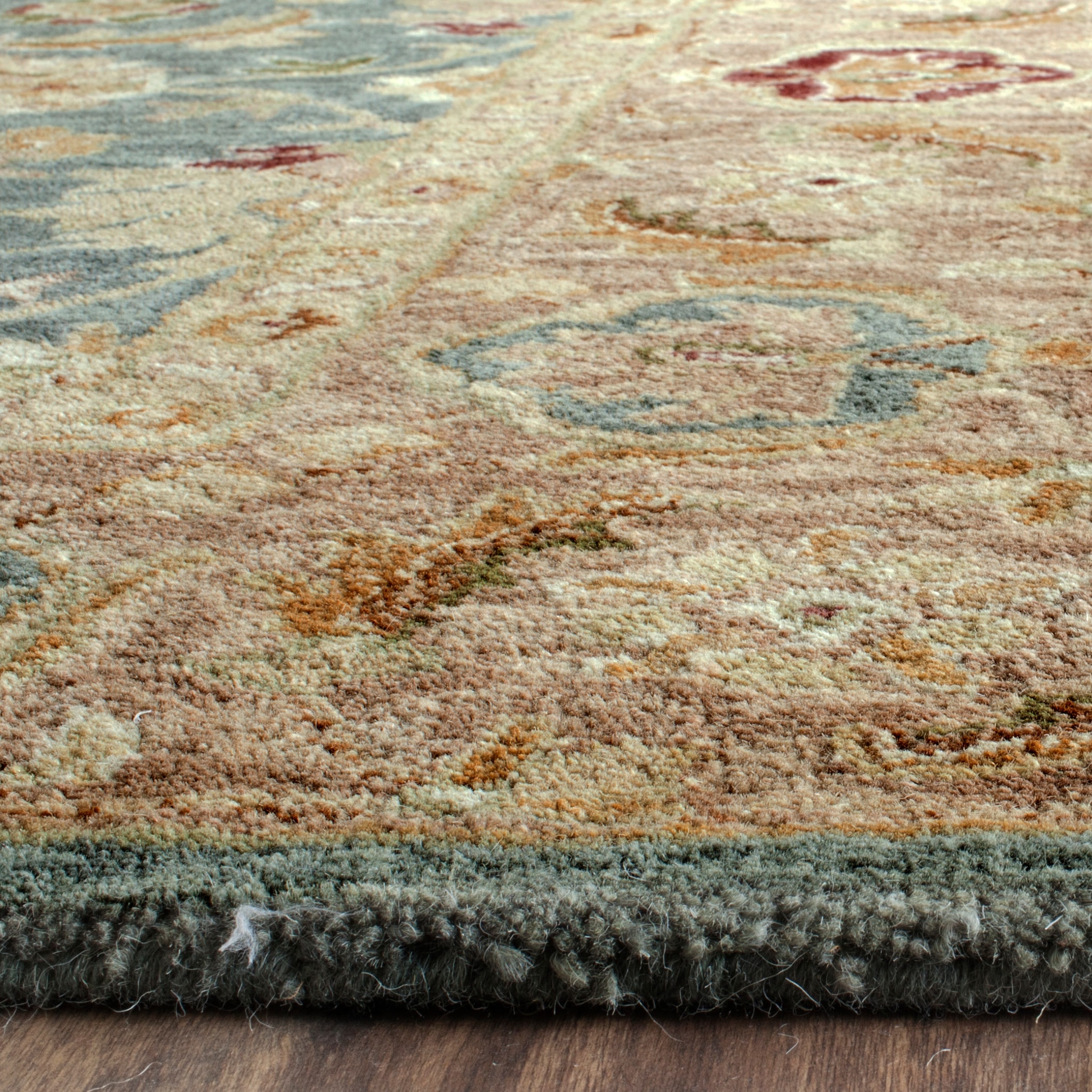 Teal and Beige Hand-Tufted Wool Area Rug, 3' x 5'
