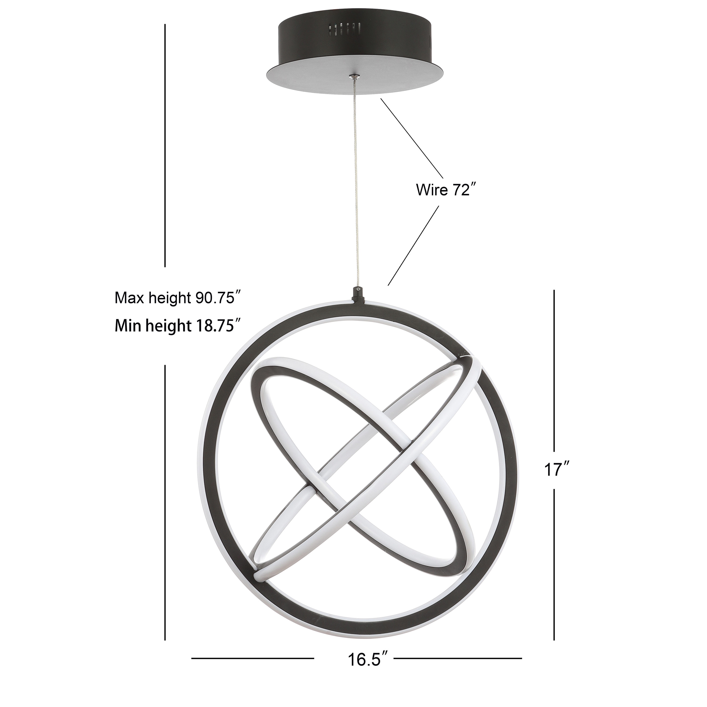 Orbit 16.5" Black Adjustable Integrated LED Metal Globe Pendant