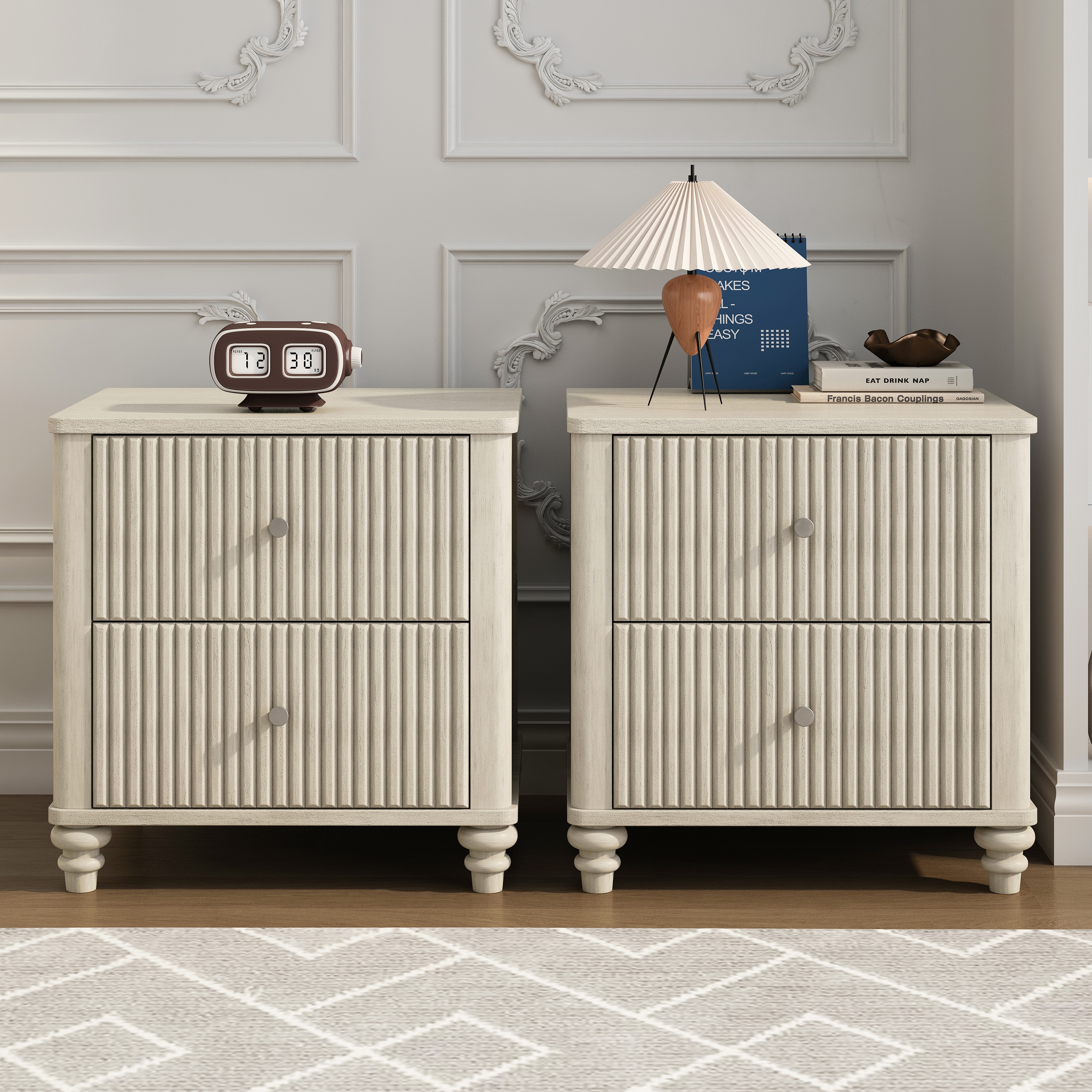 Aortzio BEIGE Rubberwood 21.7-in W x 22.1-in H Modern Nightstand