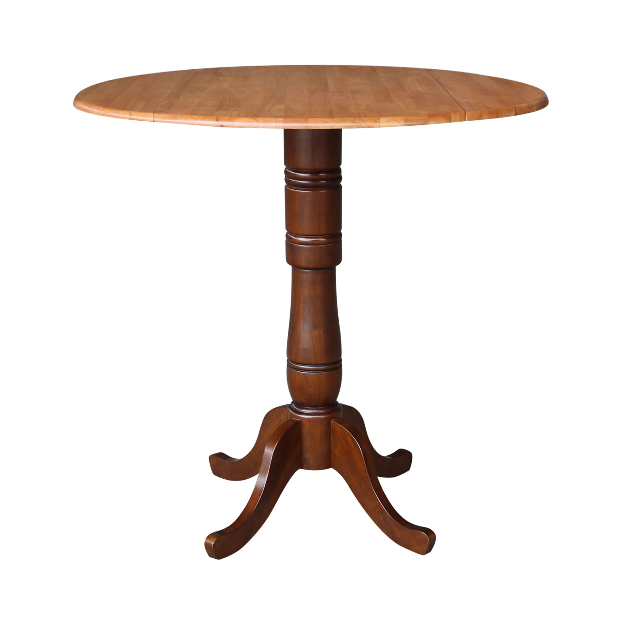 International Concepts K58-42DPT-6B-2 Cinnamon/Espresso Round Traditional Extending Drop leaf Bar Table, Wood with Espresso Wood Pedestal Base 42-in L x 41.5-in H
