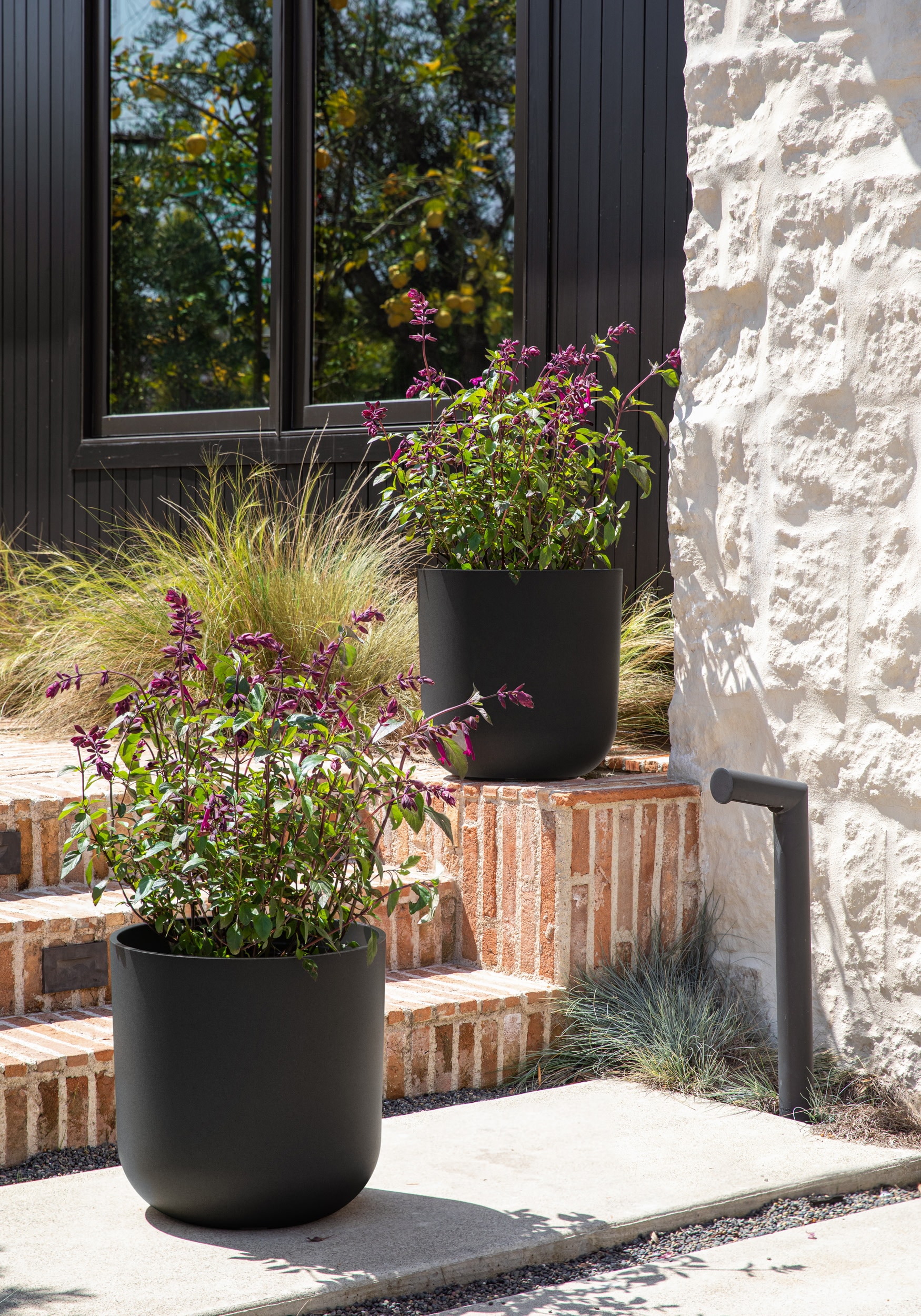 Kona Modern Black Plastic-Stone Composite Planter, 15" Set of 2