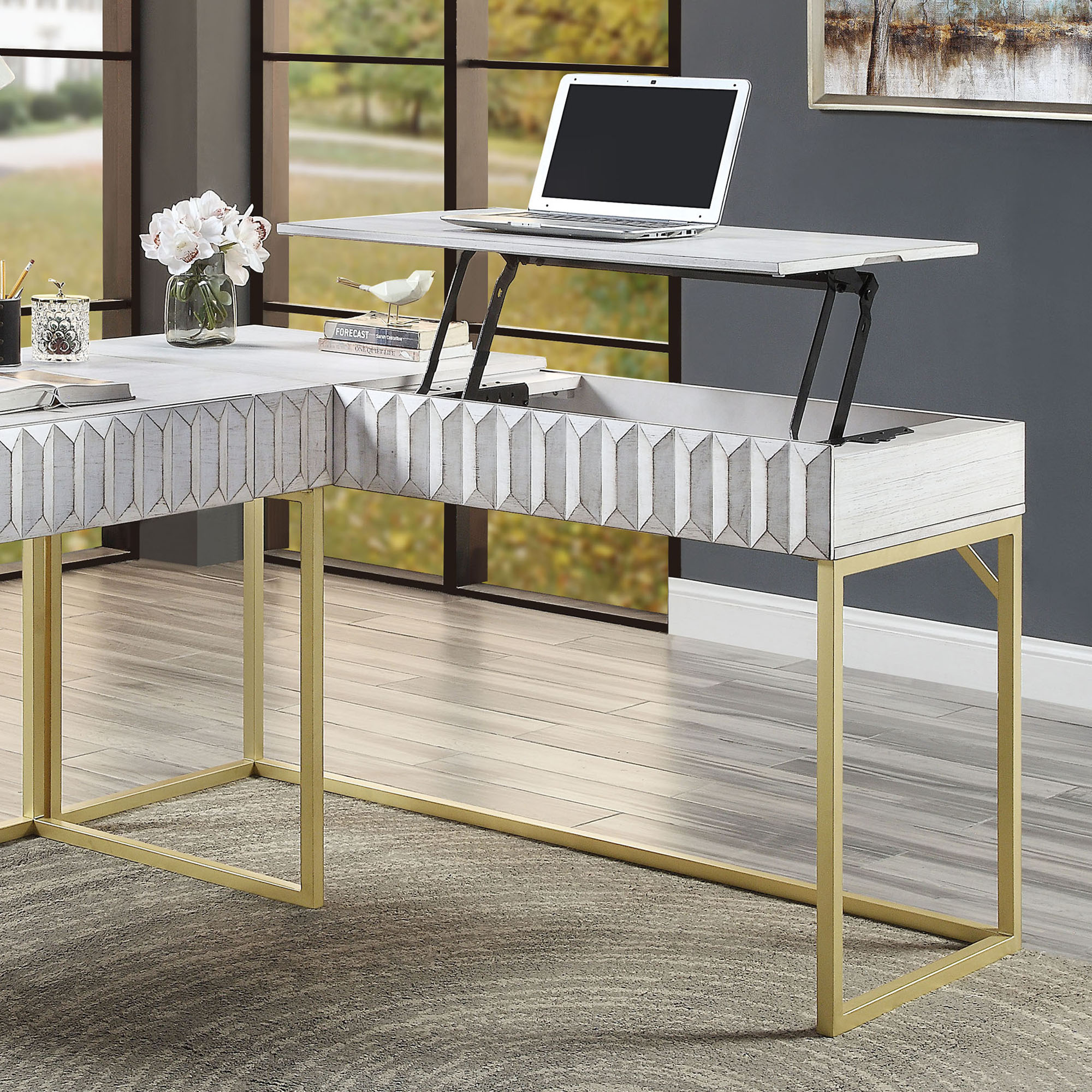 Furniture of America IDF-DK406WH-L Casaloti 56.75-Inches Off-white Modern/Contemporary Writing desk