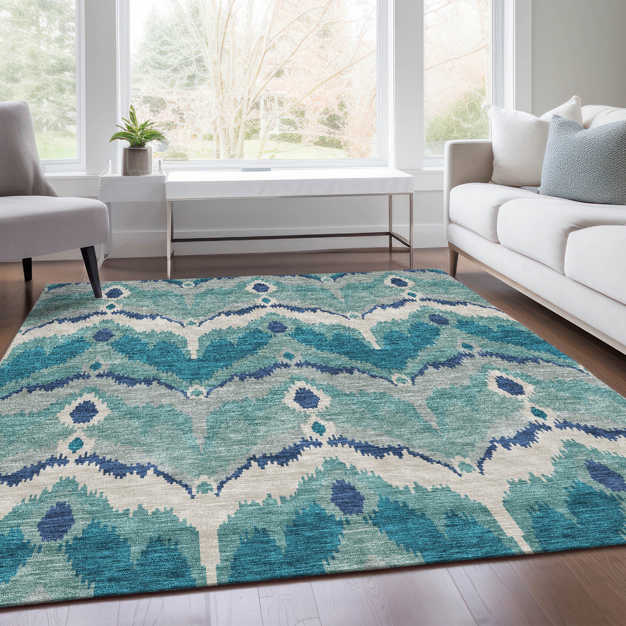 Addison Rugs ACN743TE9X12 Chantille ACN743TE 9 x 12 (ft) Polyester Teal Rectangular Indoor/Outdoor Geometric Machine washable Area rug