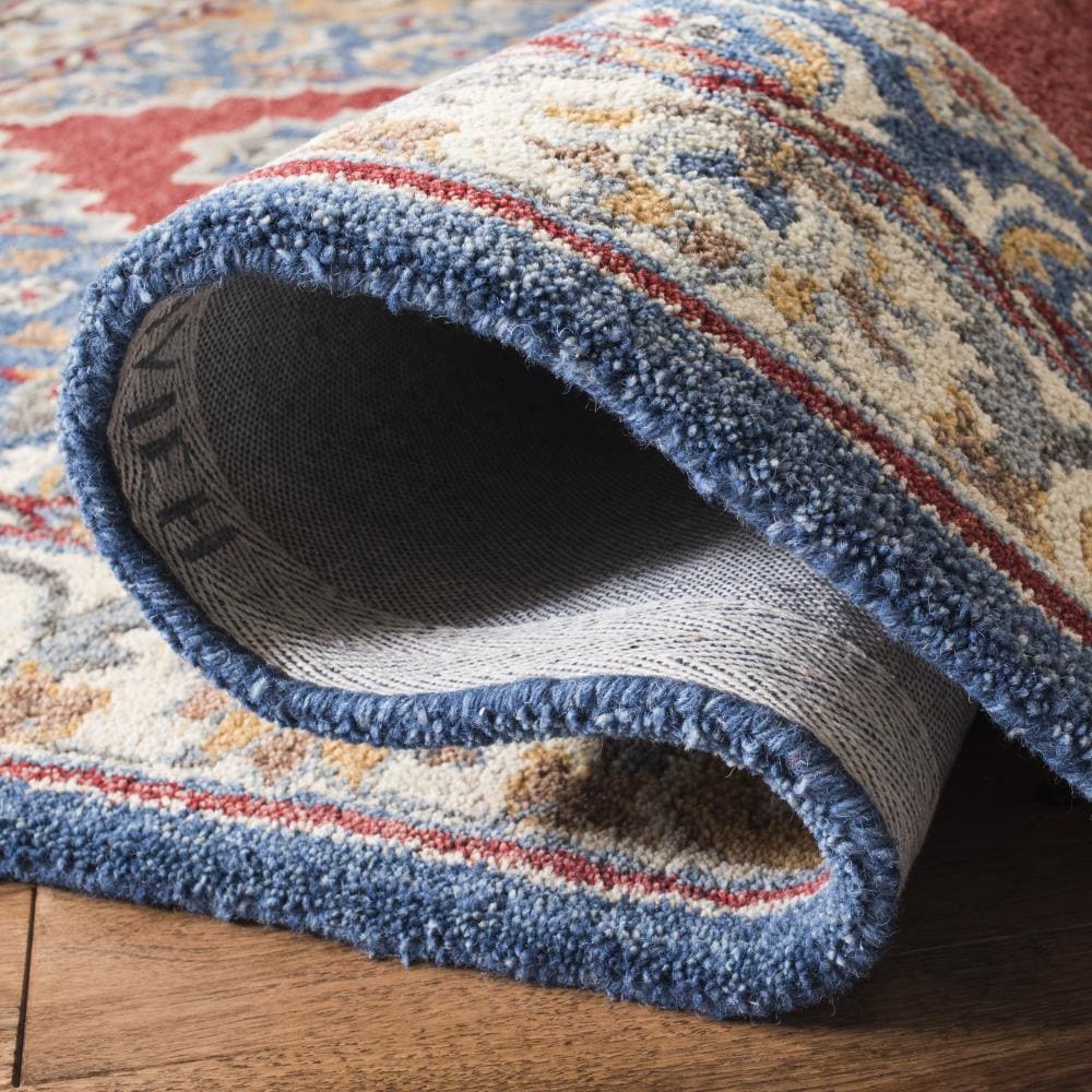 Heirloom Blue and Red Square Tufted Wool Rug 6' x 6'