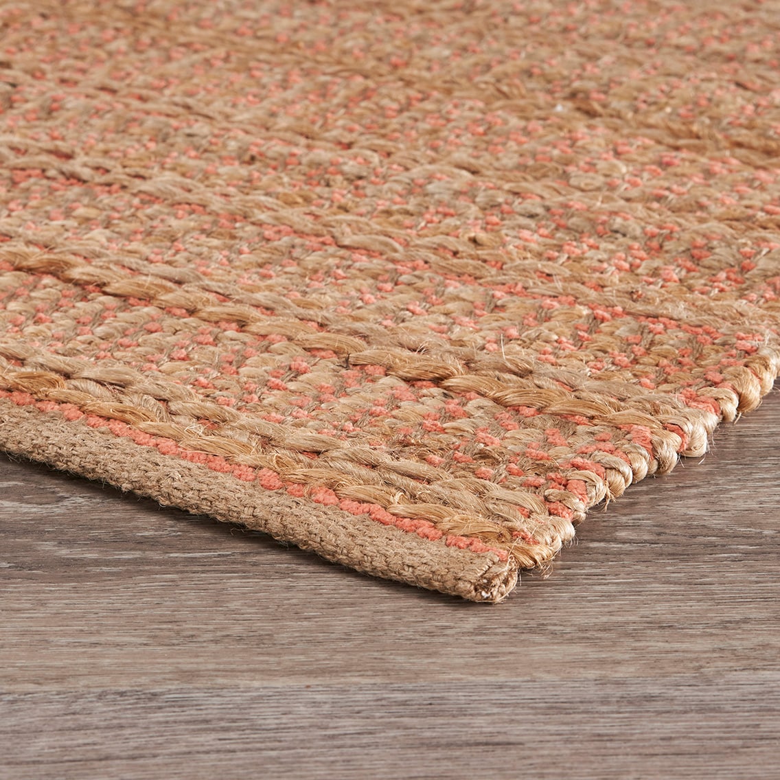 Handmade Tan and Coral Braided Jute Chenille Area Rug, 9' x 12'