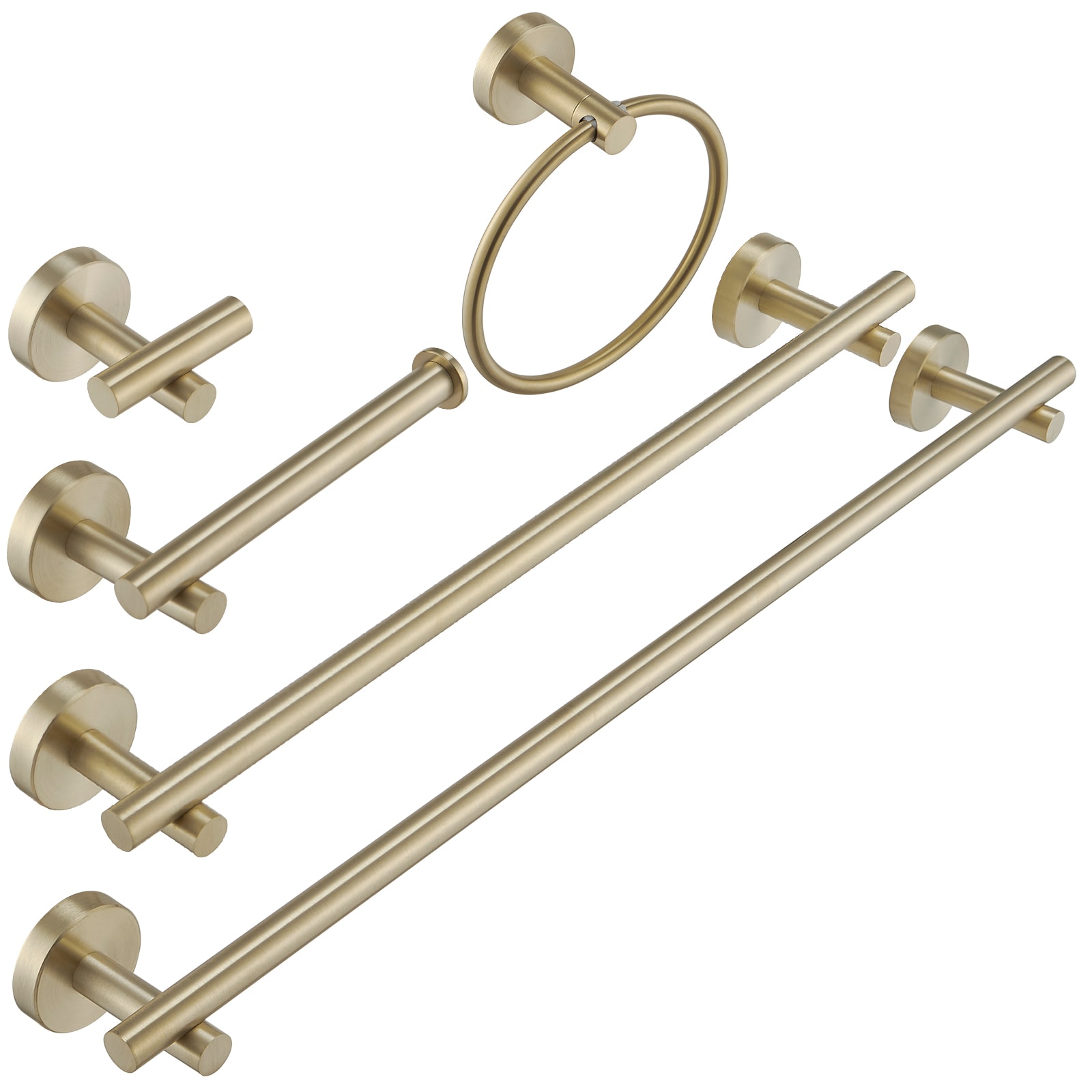 BWE A-91012-S-BG-NEW 5 -Piece Elegant Aura Brushed Gold Decorative Bathroom Hardware Set Towel Bar, Toilet Paper Holder, Towel Ring ,Robe Hook Included