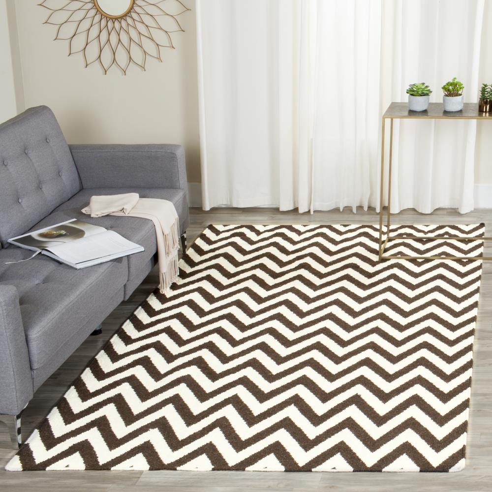 Safavieh Dhurries Farrah 8 x 8 Wool Brown/Ivory Square Indoor Chevron ...